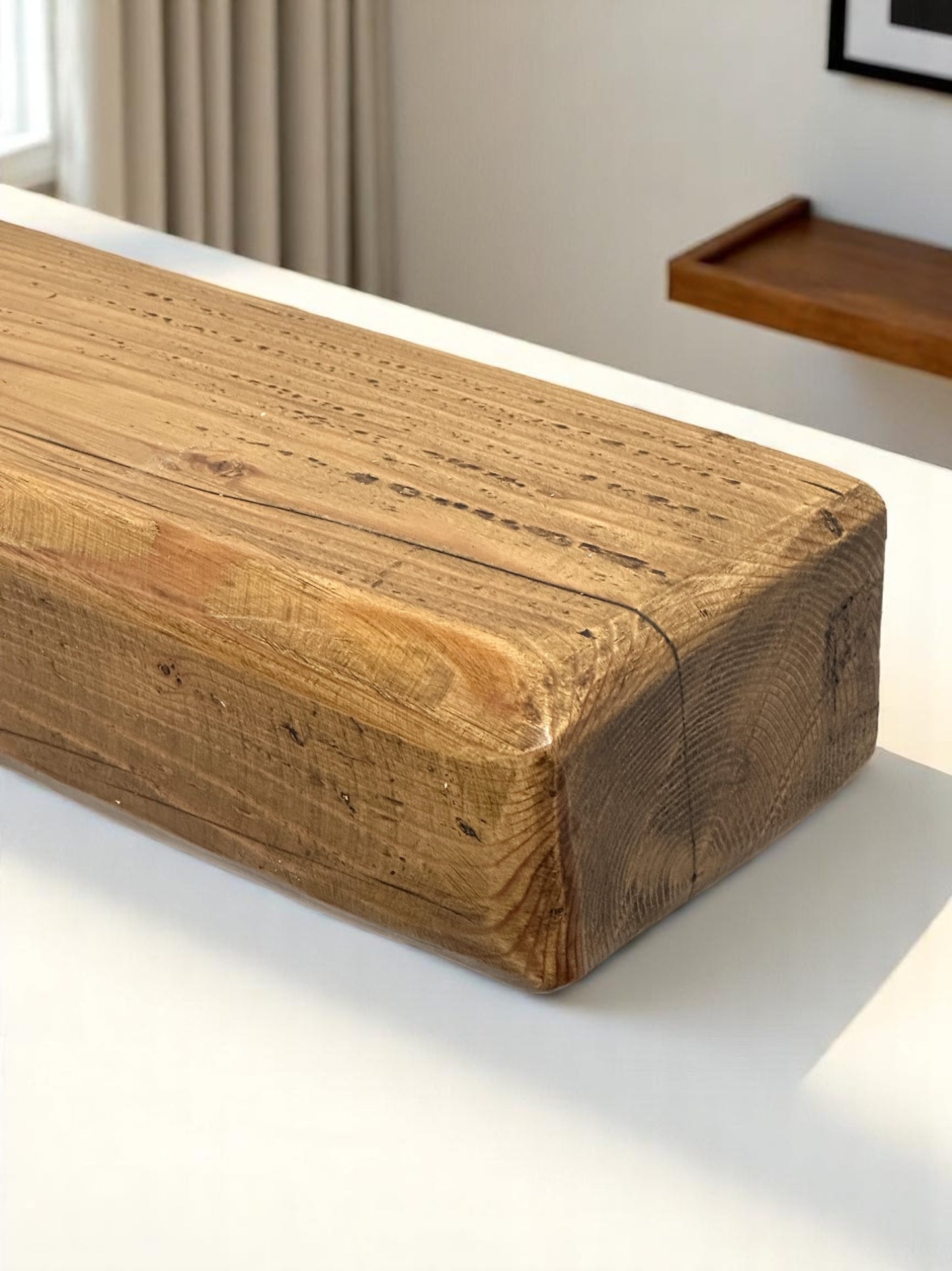 Reclaimed Solid Wood Mantel Beam – Handmade Fireplace Mantel with Pre-Fitted Keyhole Fixings
