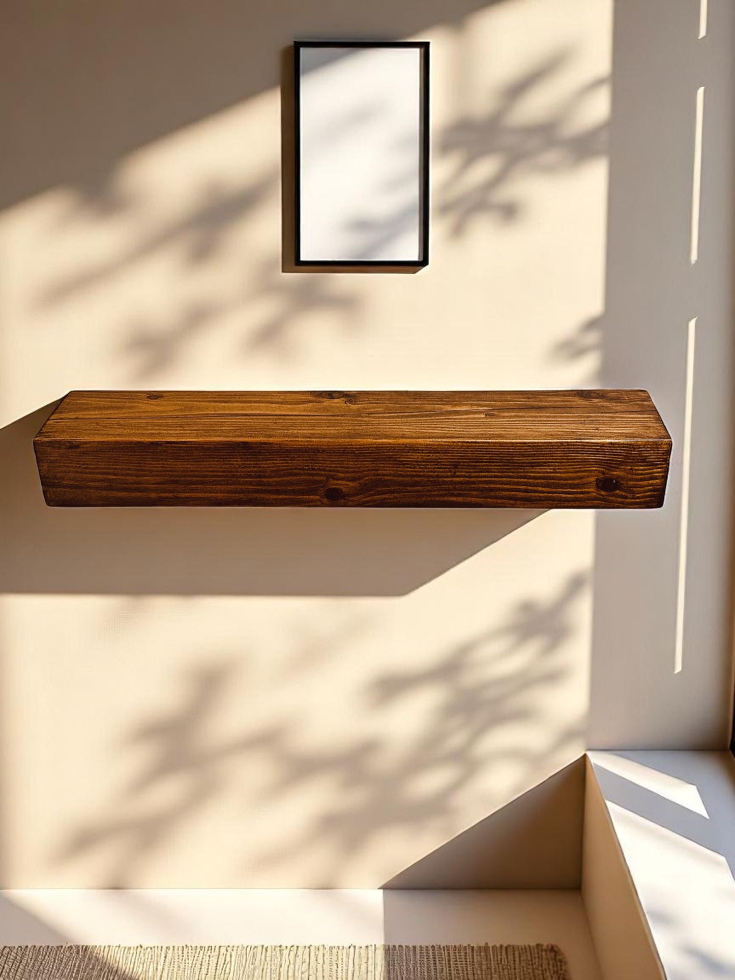 Reclaimed Solid Wood Mantel Beam – Handmade Fireplace Mantel with Pre-Fitted Keyhole Fixings