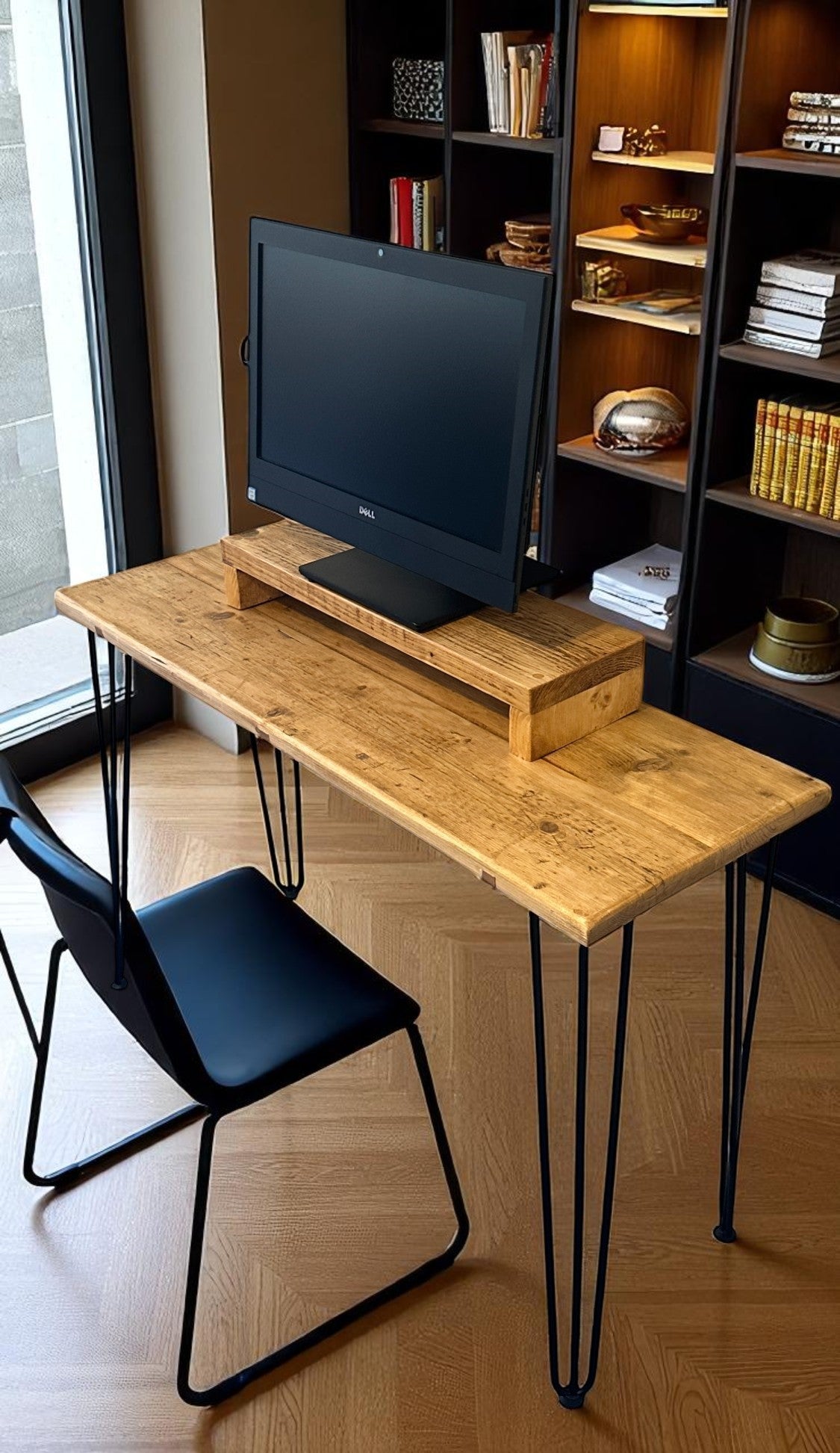 Reclaimed Wood Monitor Stand – Rustic Desk Shelf Riser with Storage | Handmade in the UK