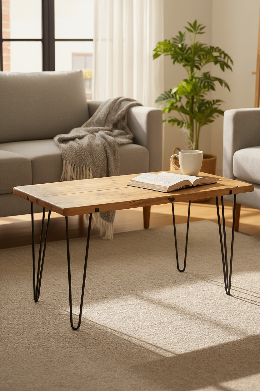 Reclaimed Wood Coffee Table | Black Hairpin Legs | UK Made