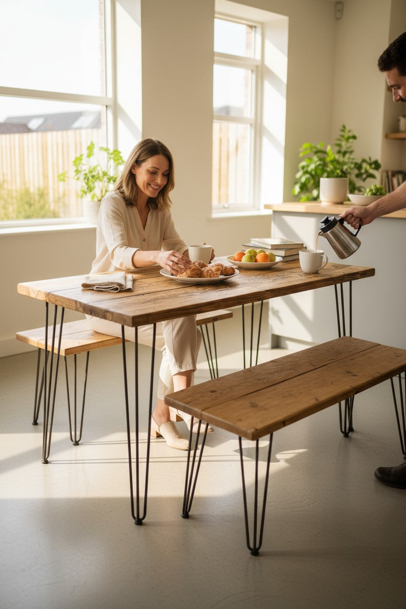 Reclaimed Wood Dining Bench | Hairpin Legs | UK Made