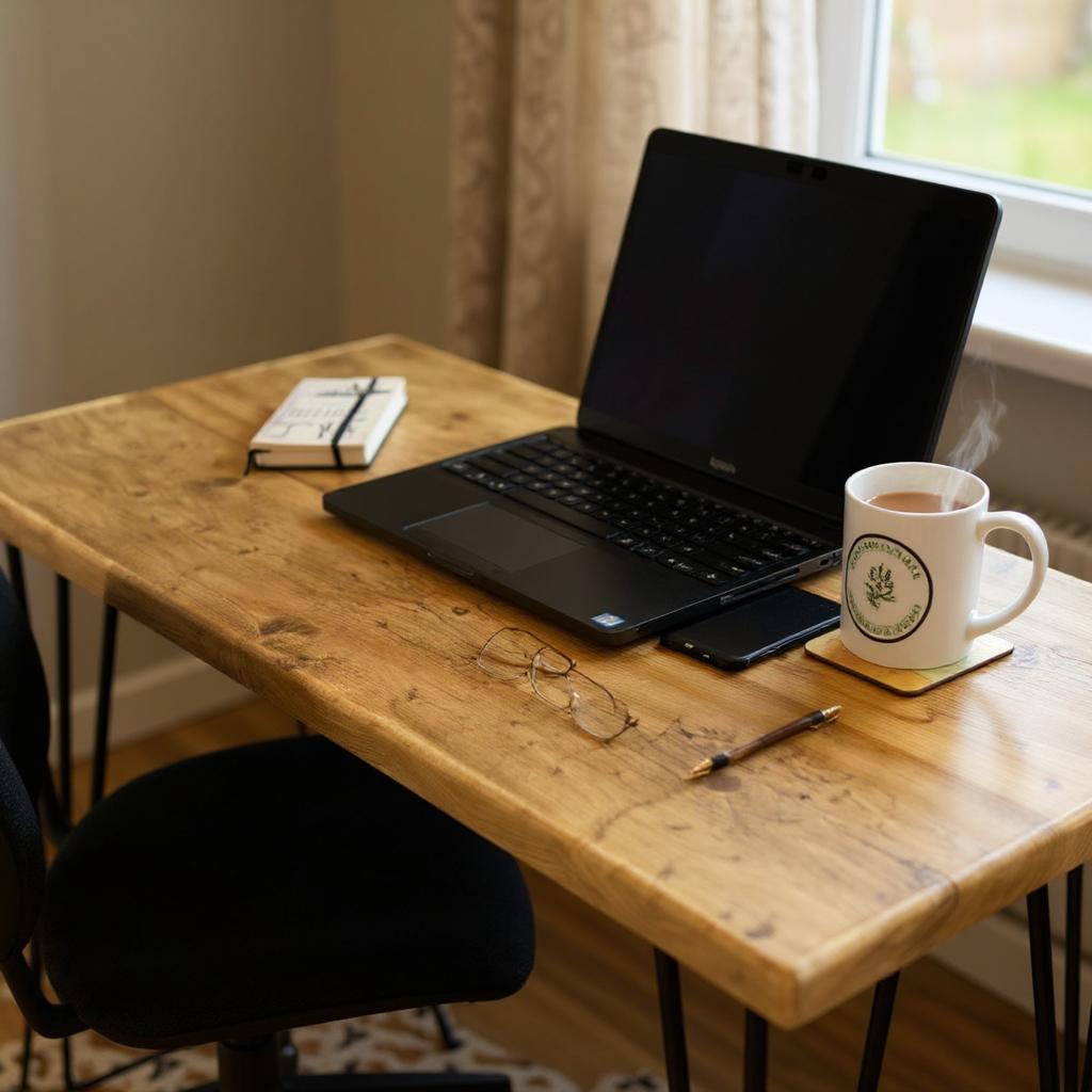 Reclaimed scaffold board desk with rustic handmade style