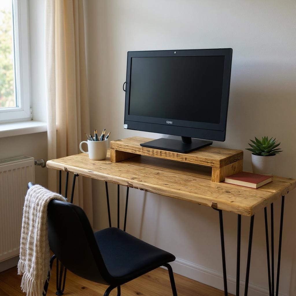 Rustic Home Office Desk, Handmade with Reclaimed Timber and Industrial Metal Hairpin Legs
