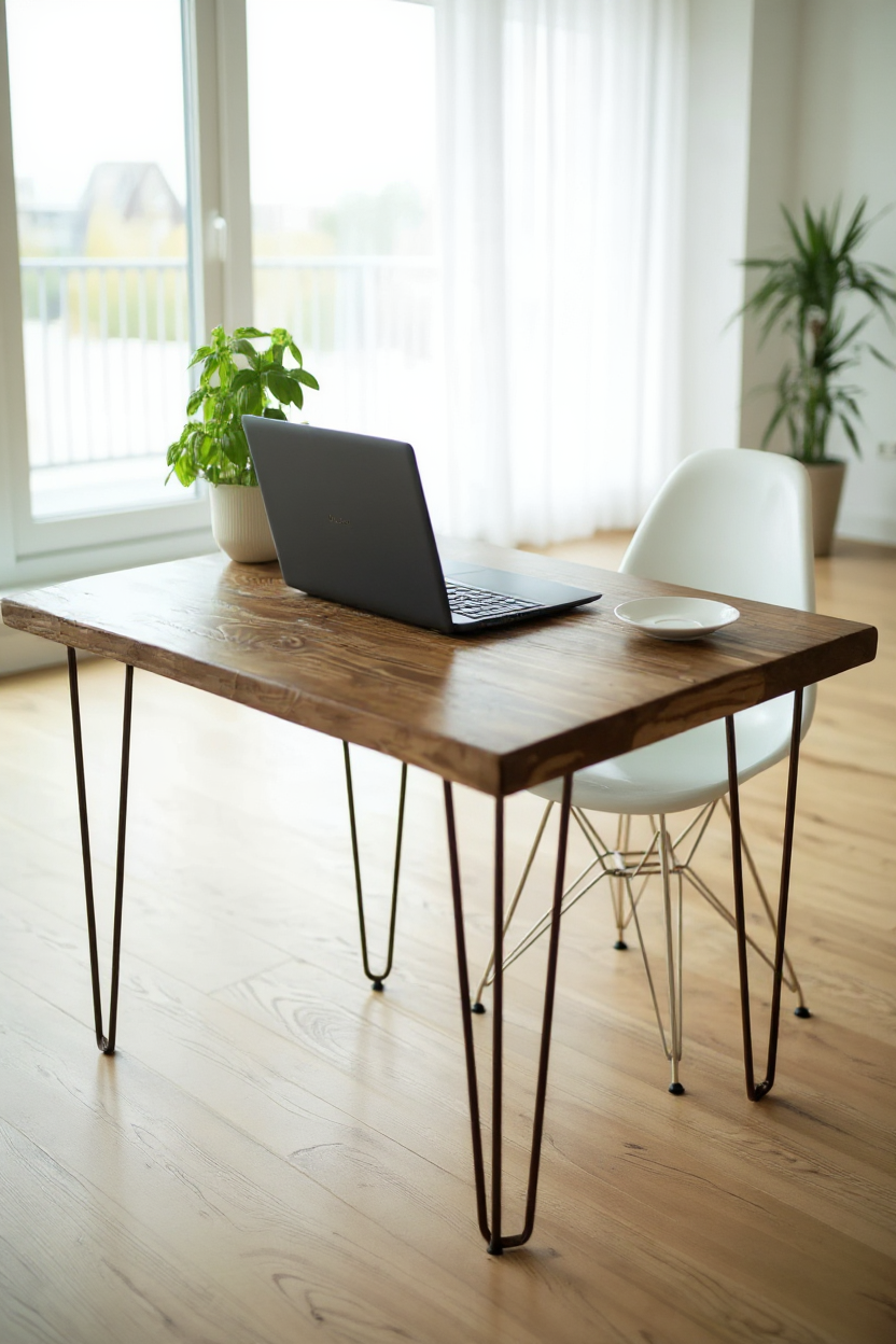Real Wood Industrial Home Office Desk | Hairpin Legs | UK Made
