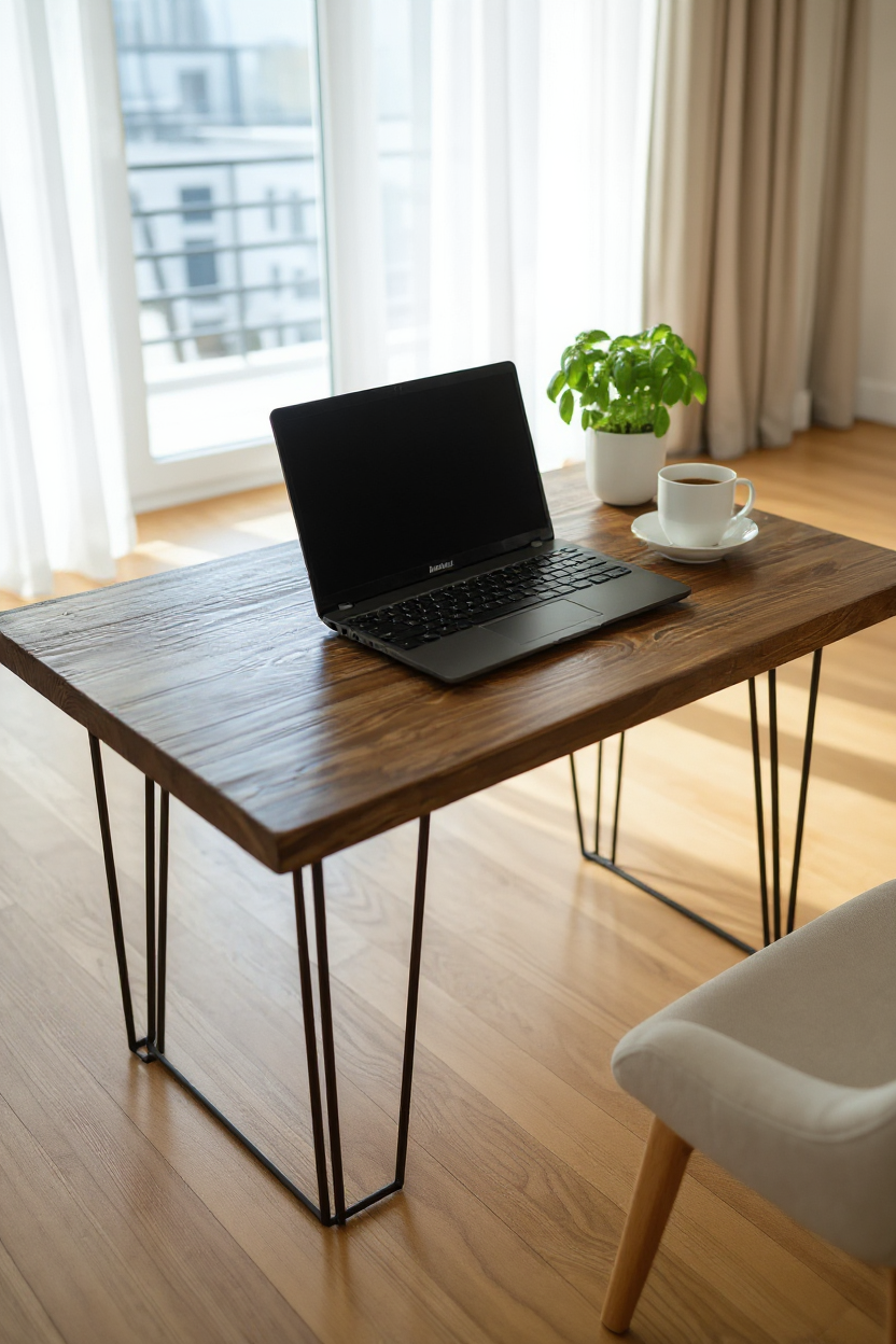Real Wood Industrial Home Office Desk | Hairpin Legs | UK Made