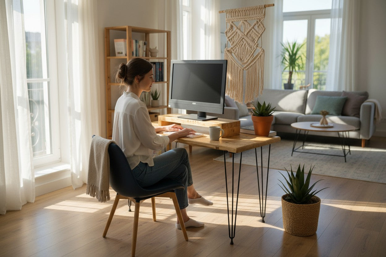 Real Wood Industrial Home Office Desk | Hairpin Legs | UK Made