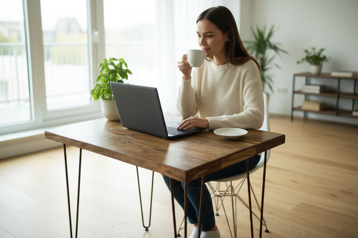 Real Wood Industrial Home Office Desk | Hairpin Legs | UK Made