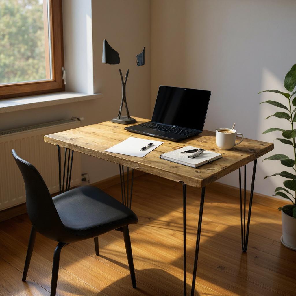 Rustic reclaimed wood computer desk with hairpin legs
