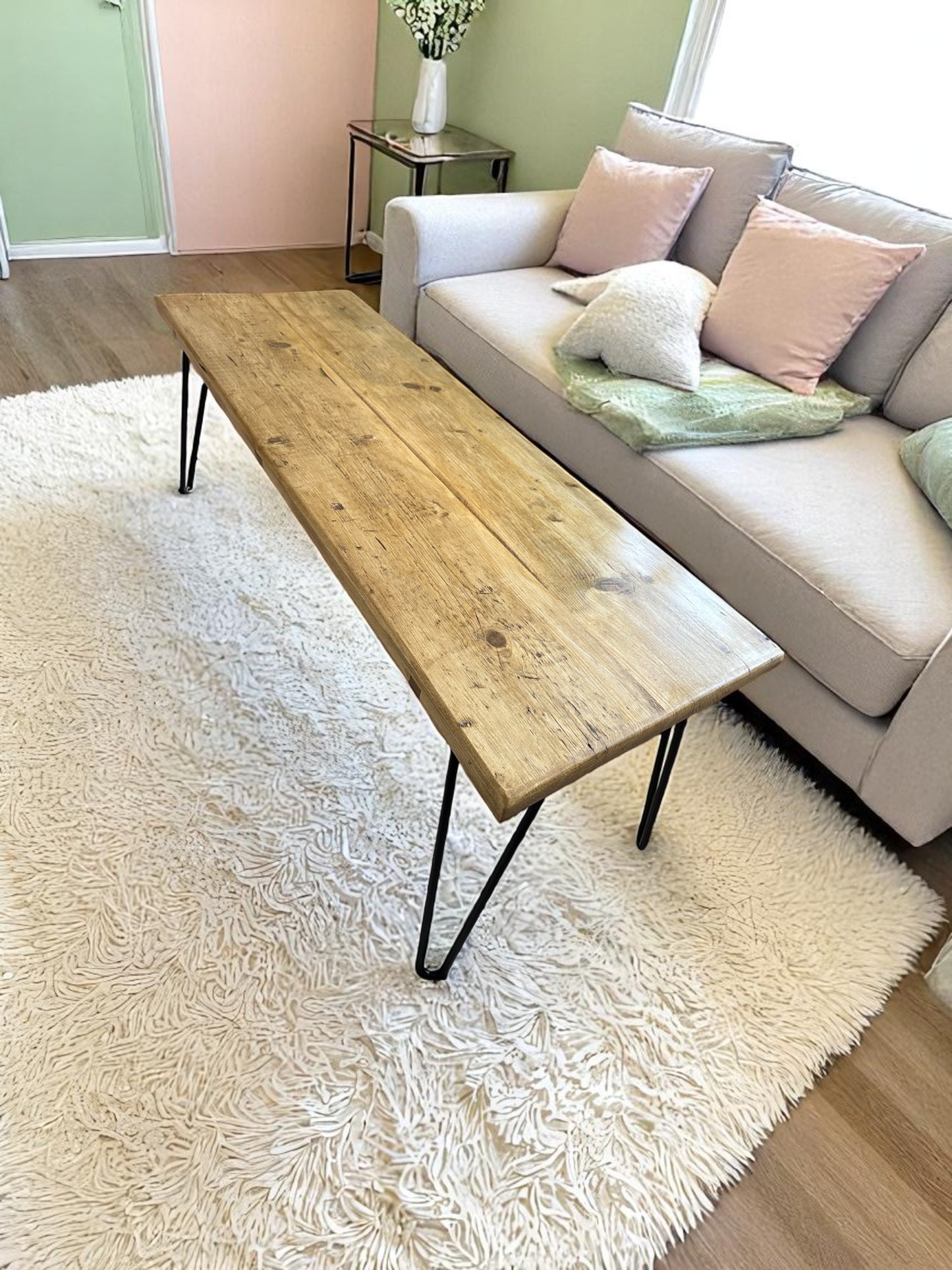 Rustic reclaimed pine wood coffee table for lounge