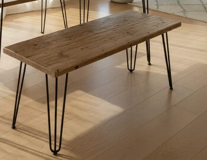 Rustic reclaimed wood dining table set with benches, handmade in the UK