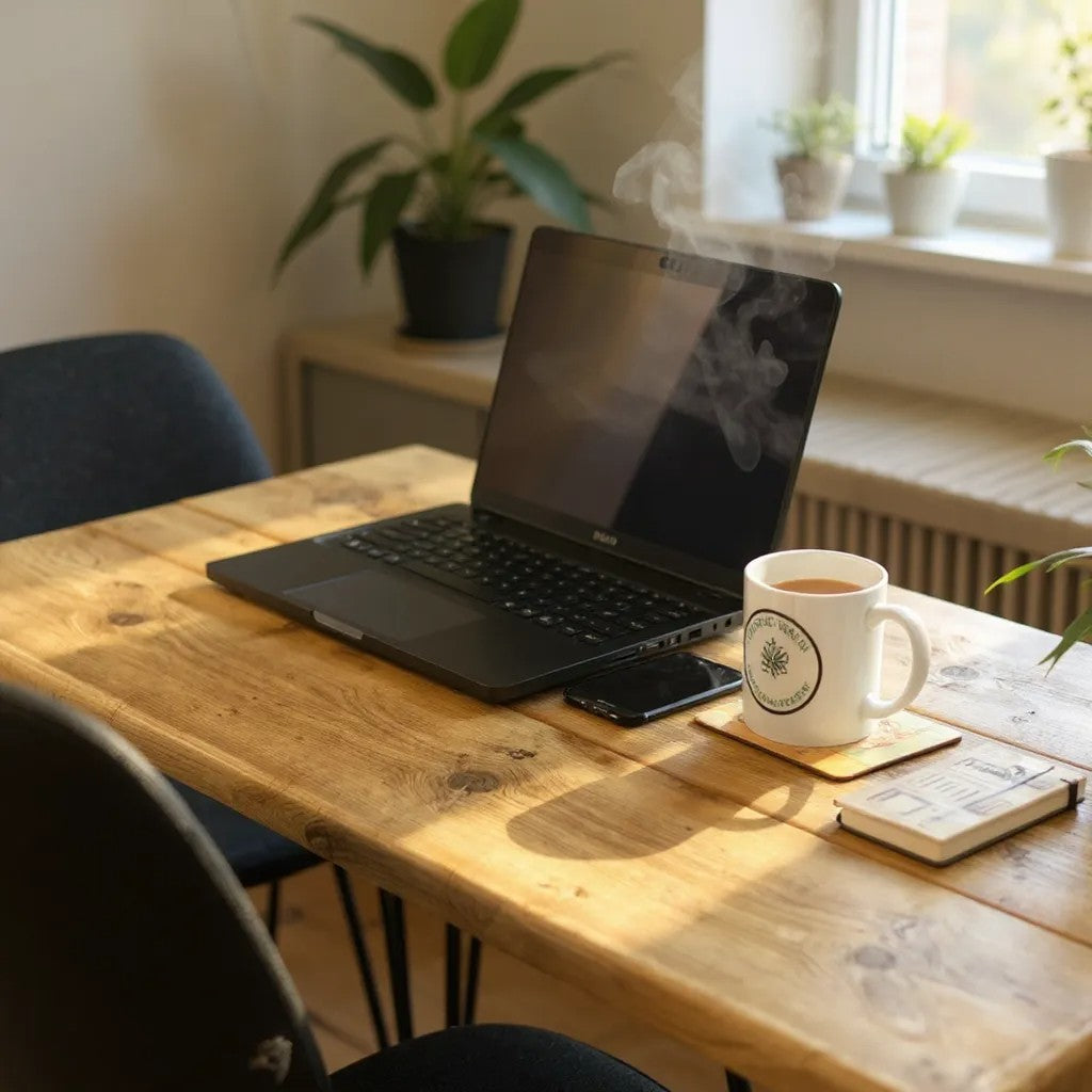 Handcrafted reclaimed wood desk with hairpin legs for UK home office