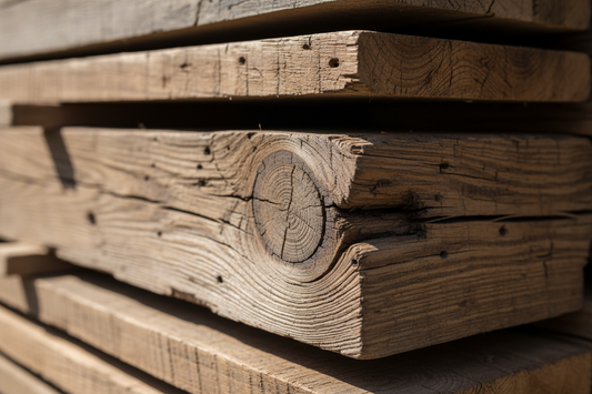 Planks of reclaimed wood for sustainable UK furniture making