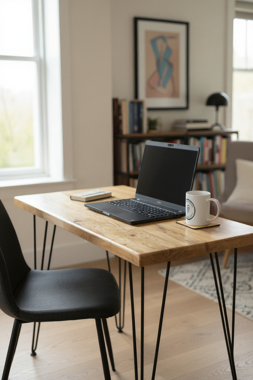 Reclaimed Wood Home Office Desk | Hairpin Legs | UK Made