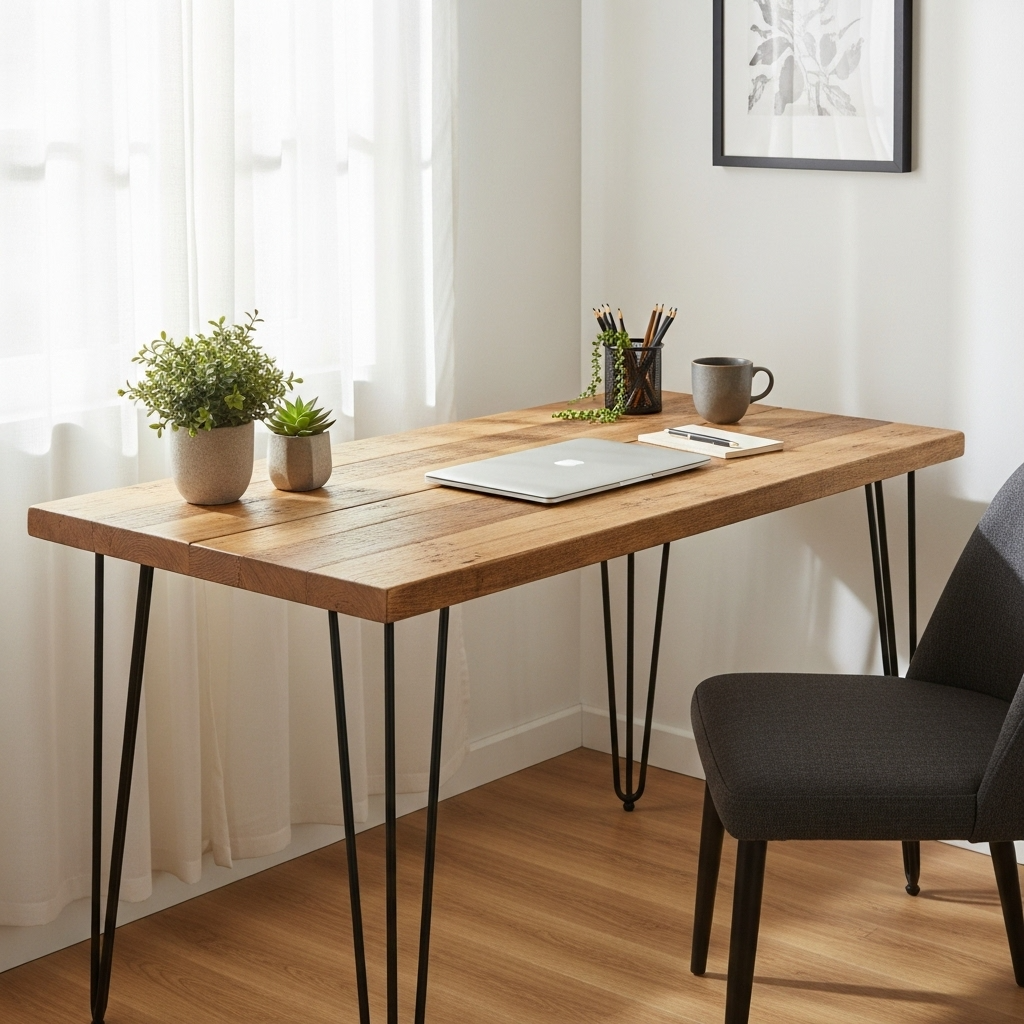 Reclaimed Wood Home Office Desk | Hairpin Legs | UK Made