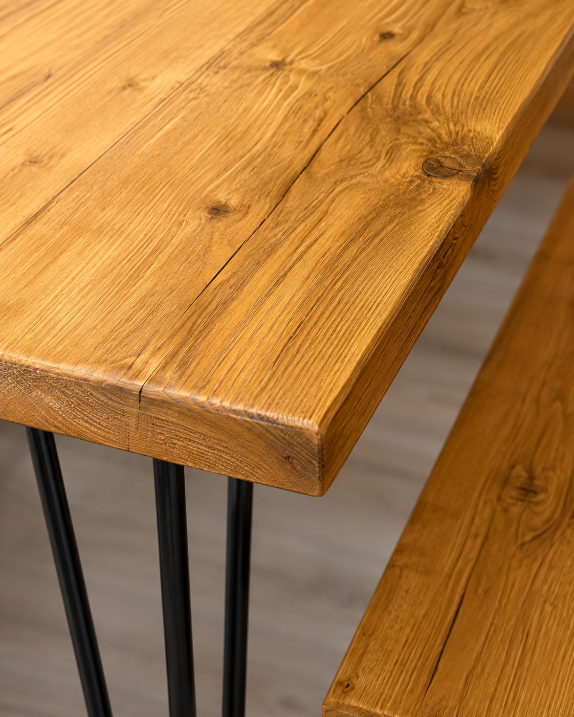 Plateau de Table en Bois de Récupération Fait Main | Dimensions Personnalisées | Surface en Bois Massif Style Rustique Industriel | Fabriqué au Royaume-Uni