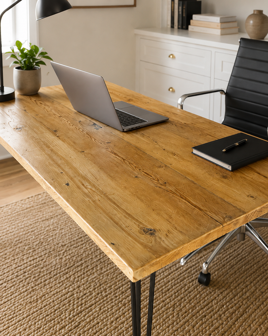 Schreibtisch aus Altholz Großbritannien – Industrieller Home-Office-Schreibtisch mit Haarnadelbeinen | Sondergrößen | Kostenlose Lieferung