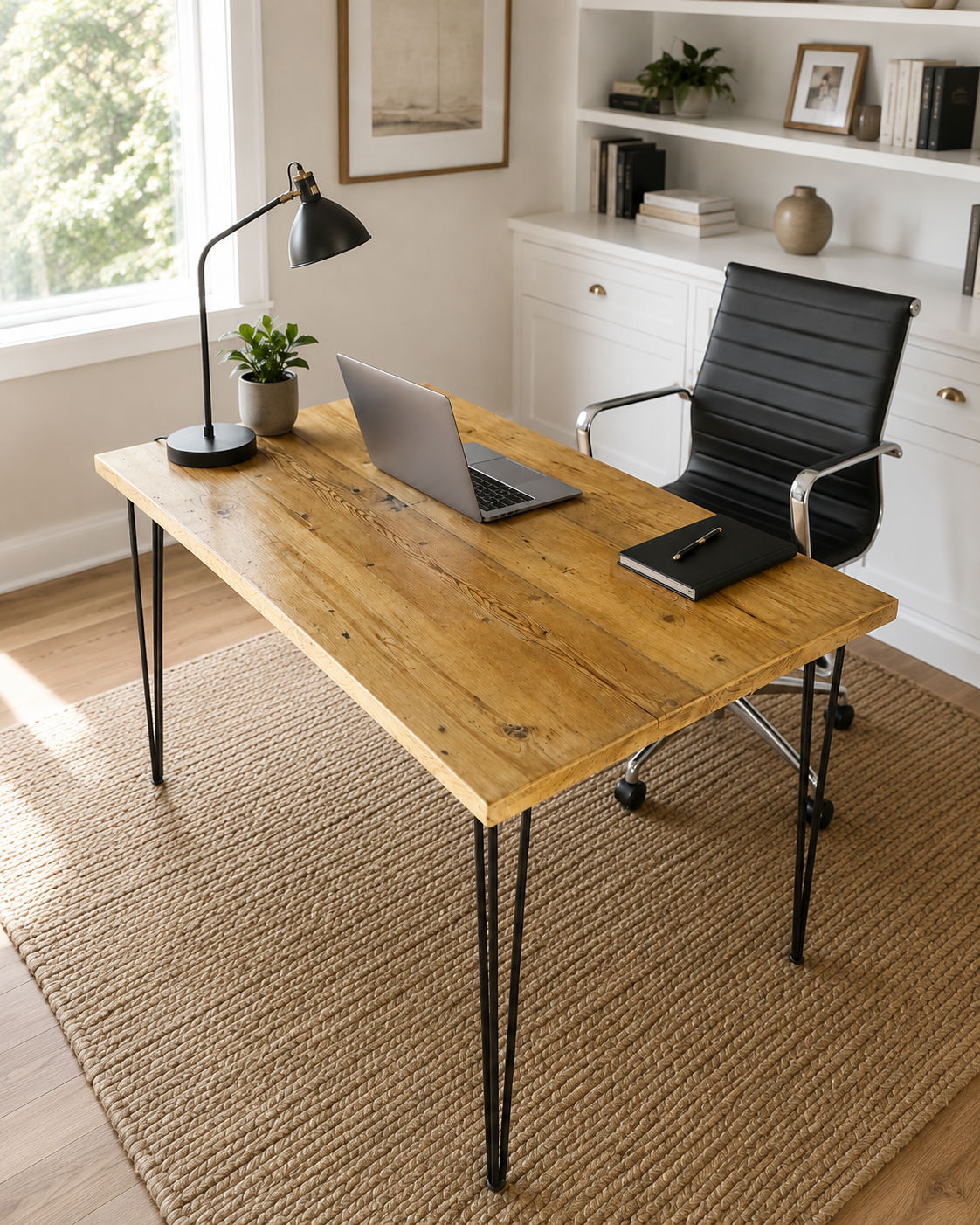 Bureau en bois recyclé UK - Bureau industriel avec pieds épingles | Tailles personnalisées | Livraison gratuite