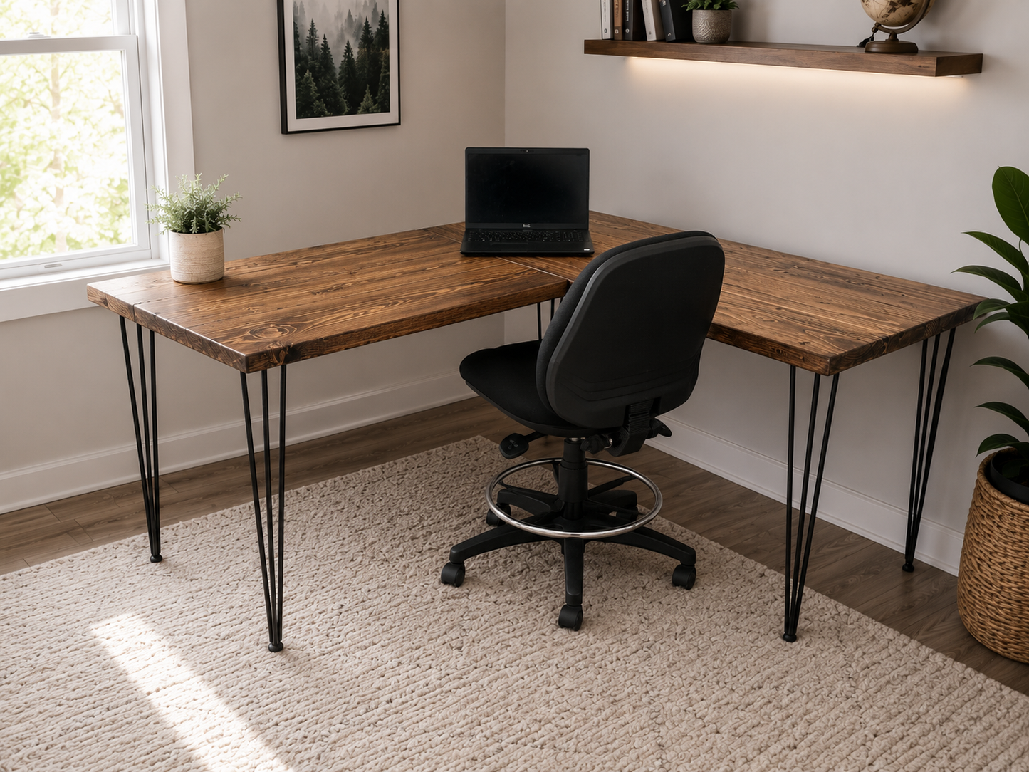Reclaimed Wood L-Shaped Corner Desk with Hairpin Legs | Handmade UK