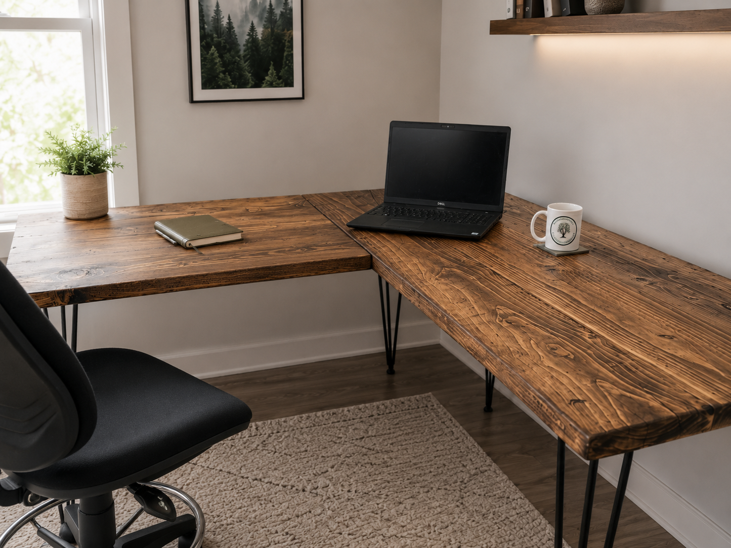 Reclaimed Wood L-Shaped Corner Desk with Hairpin Legs | Handmade UK