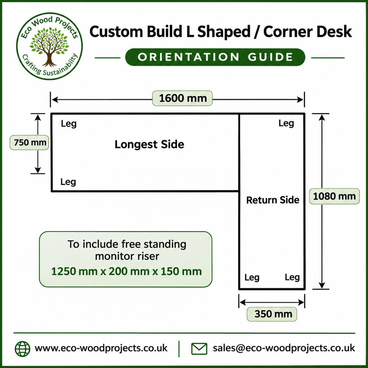 Custom order for Clive L shaped Desk & Monitor Riser