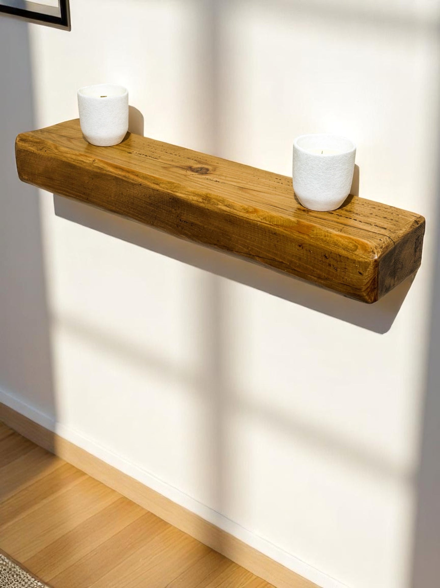 Reclaimed Solid Wood Mantel Beam – Handmade Fireplace Mantel with Pre-Fitted Keyhole Fixings