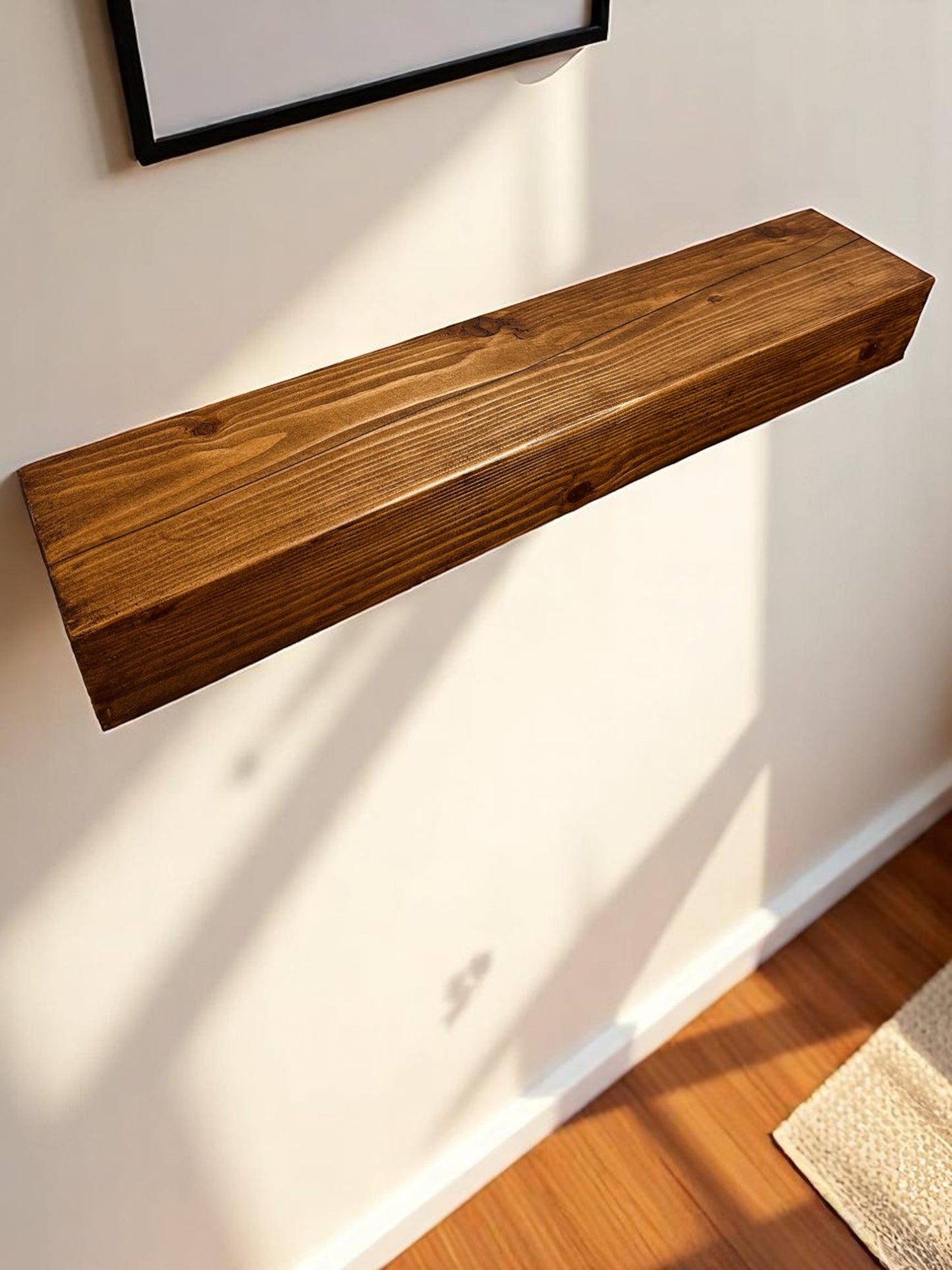 Reclaimed Solid Wood Mantel Beam – Handmade Fireplace Mantel with Pre-Fitted Keyhole Fixings