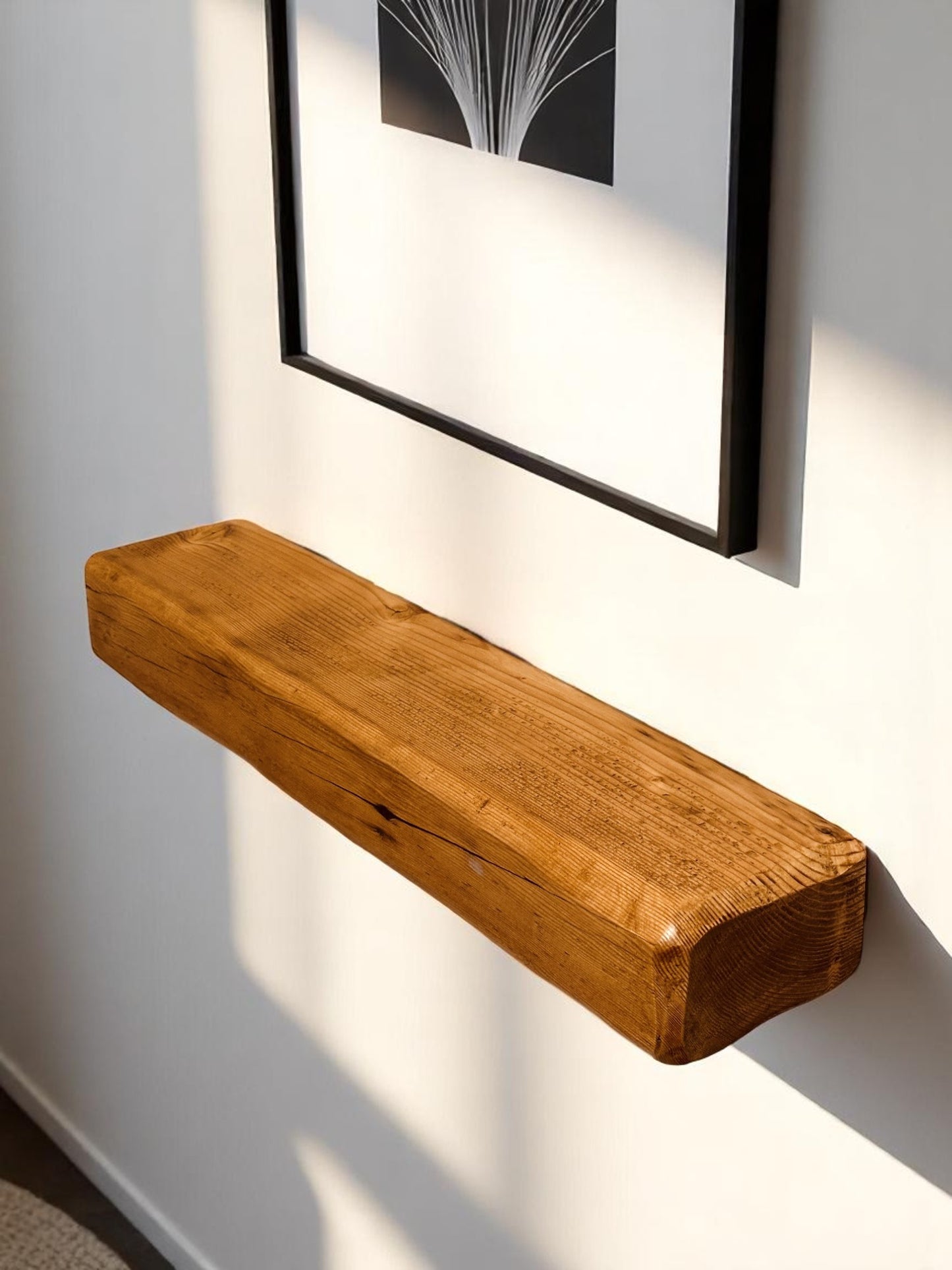 Reclaimed Solid Wood Mantel Beam – Handmade Fireplace Mantel with Pre-Fitted Keyhole Fixings