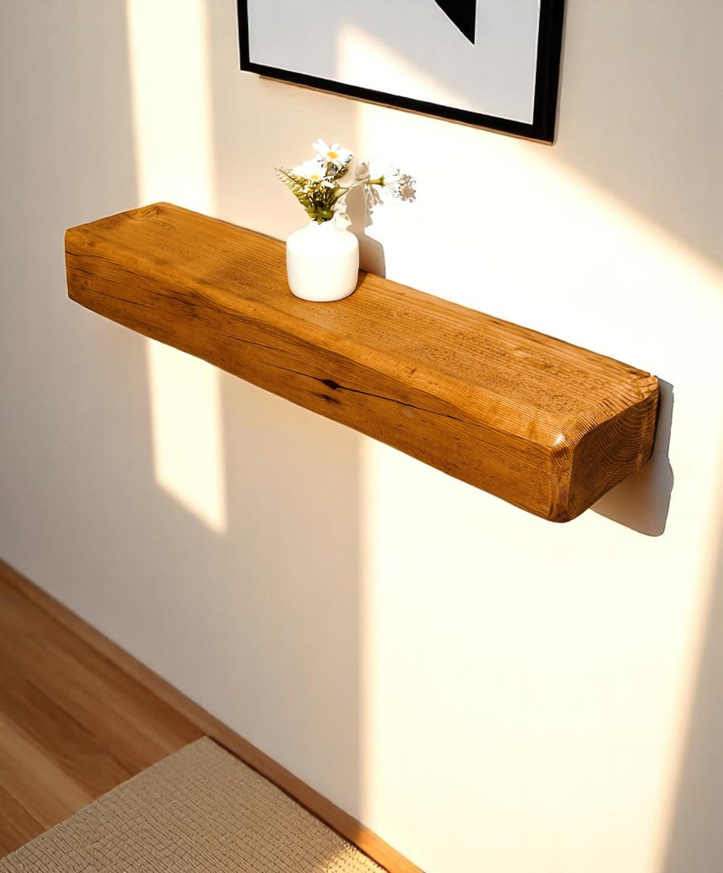 Reclaimed Solid Wood Mantel Beam – Handmade Fireplace Mantel with Pre-Fitted Keyhole Fixings
