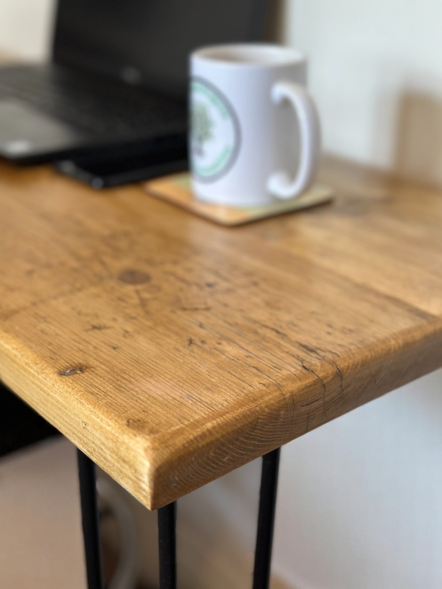 Rustic Home Office Desk, Handmade with Reclaimed Timber and Industrial Metal Hairpin Legs