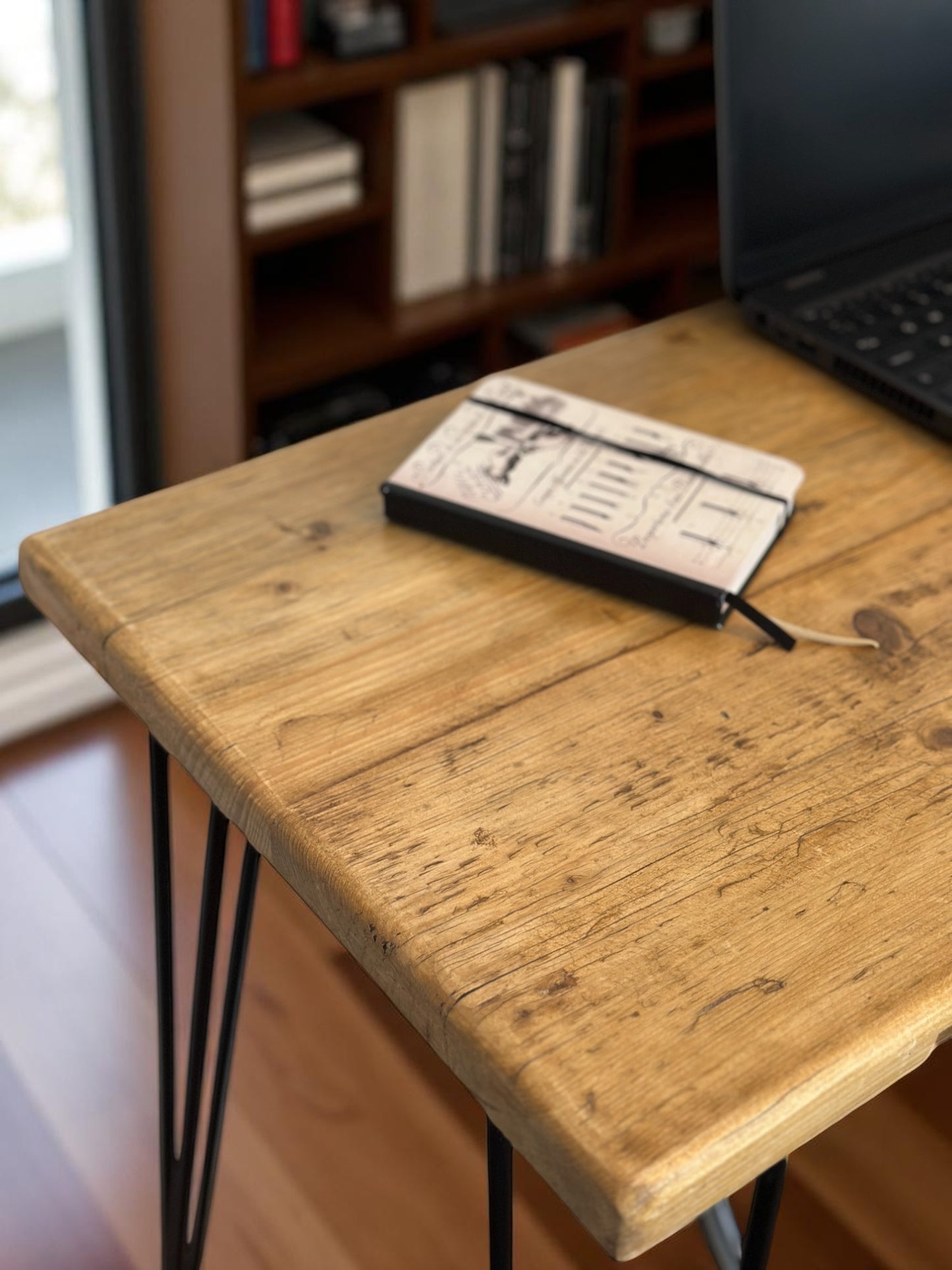 Rustic Home Office Desk, Handmade with Reclaimed Timber and Industrial Metal Hairpin Legs