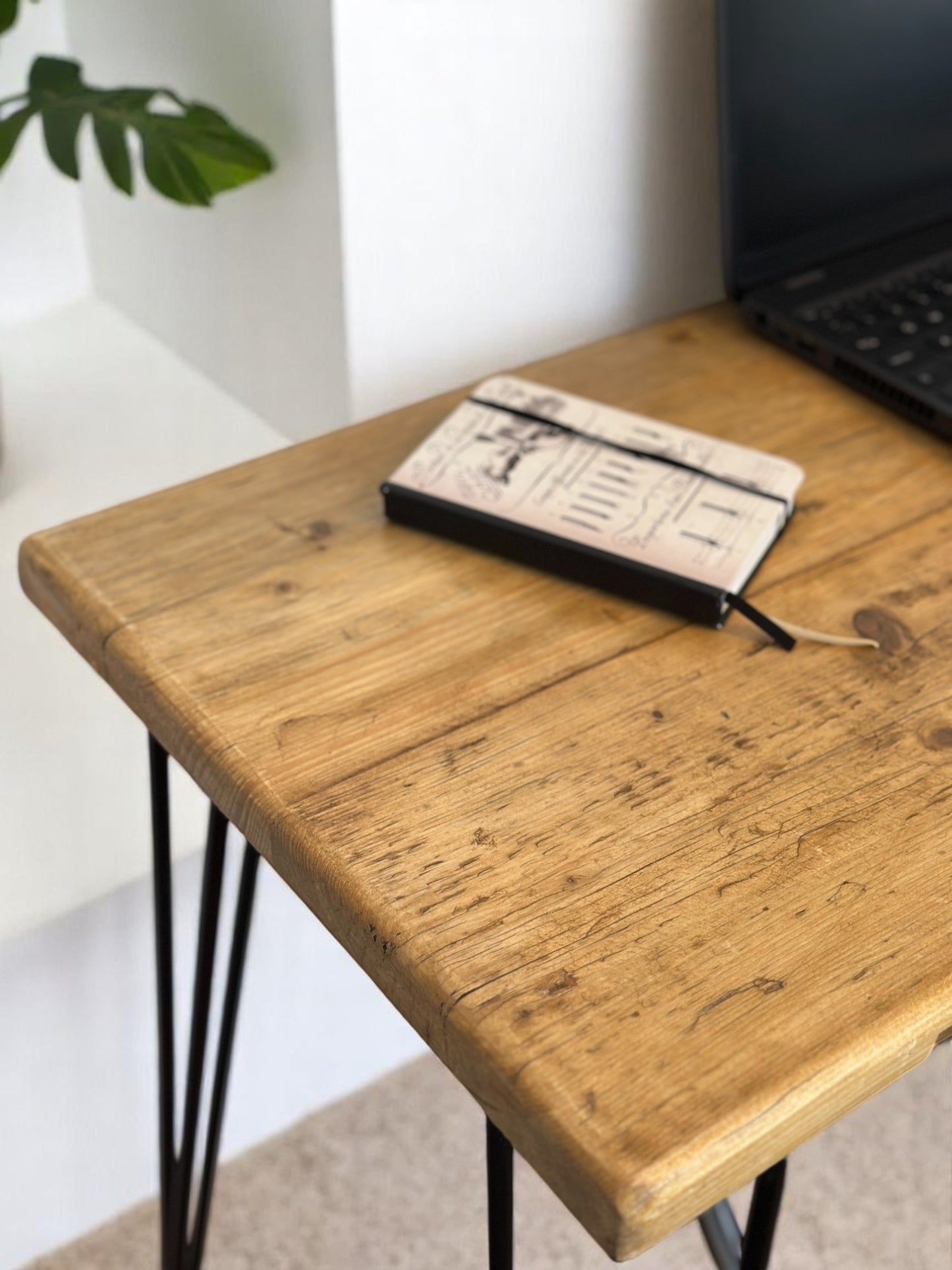 Rustic Home Office Desk, Handmade with Reclaimed Timber and Industrial Metal Hairpin Legs