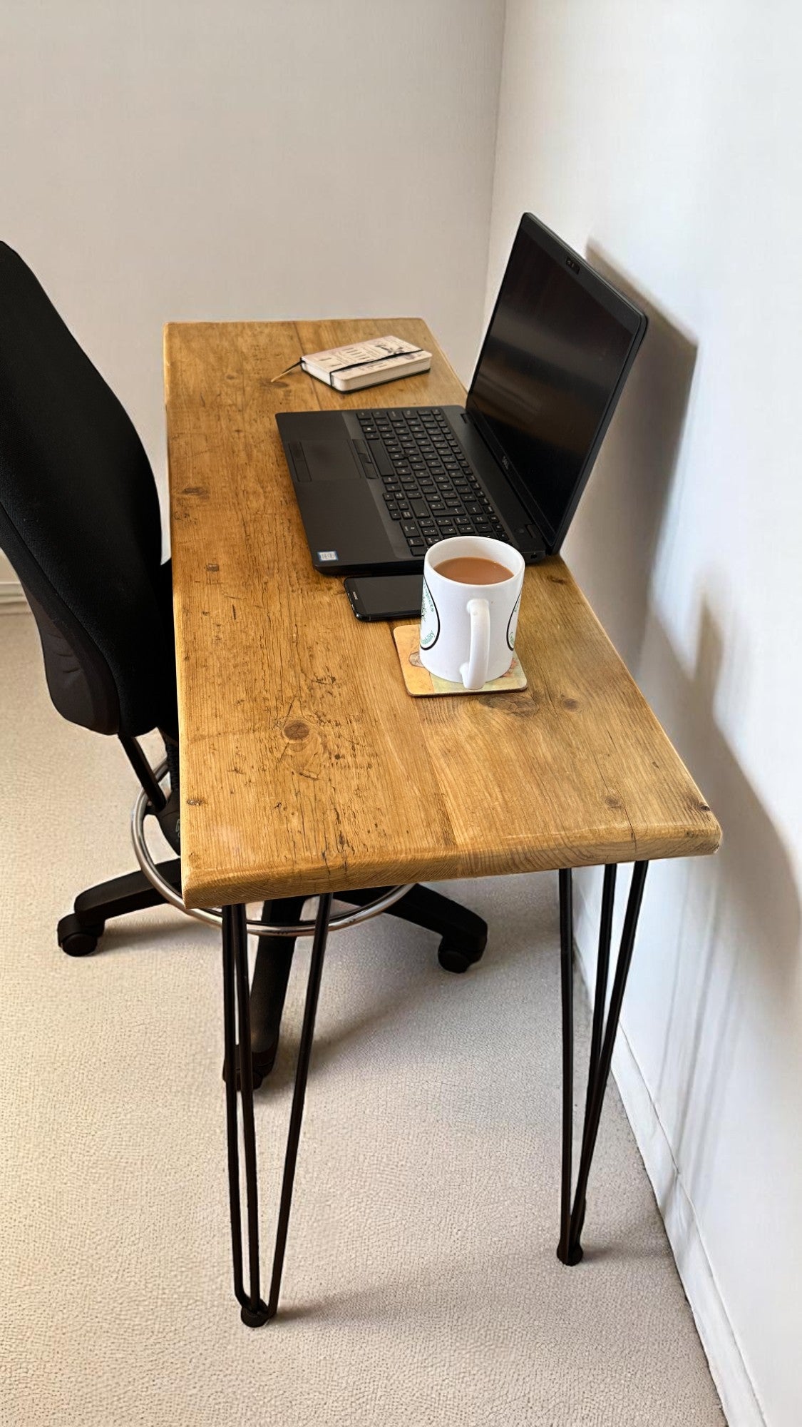 Rustic Home Office Desk, Handmade with Reclaimed Timber and Industrial Metal Hairpin Legs