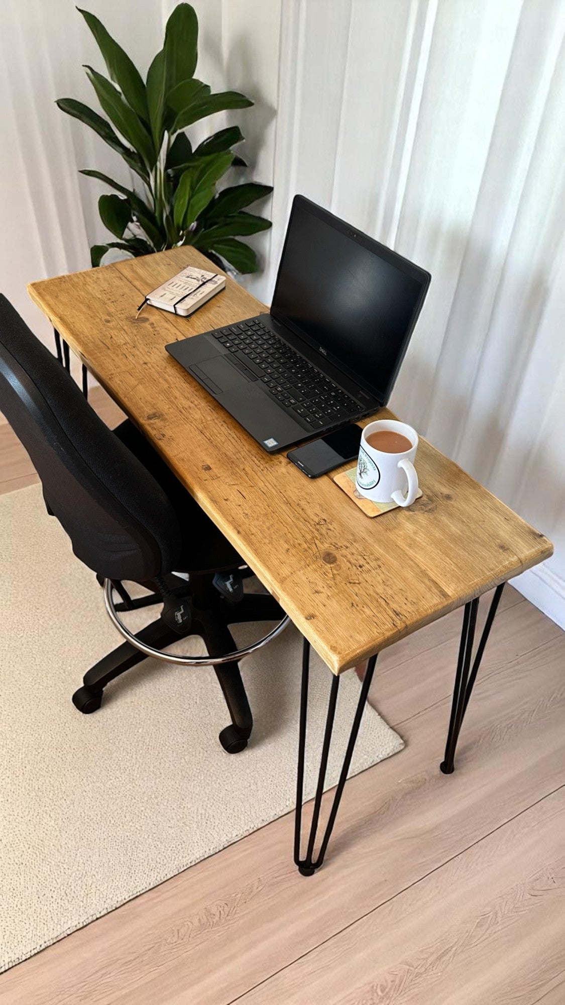 Rustic Home Office Desk, Handmade with Reclaimed Timber and Industrial Metal Hairpin Legs