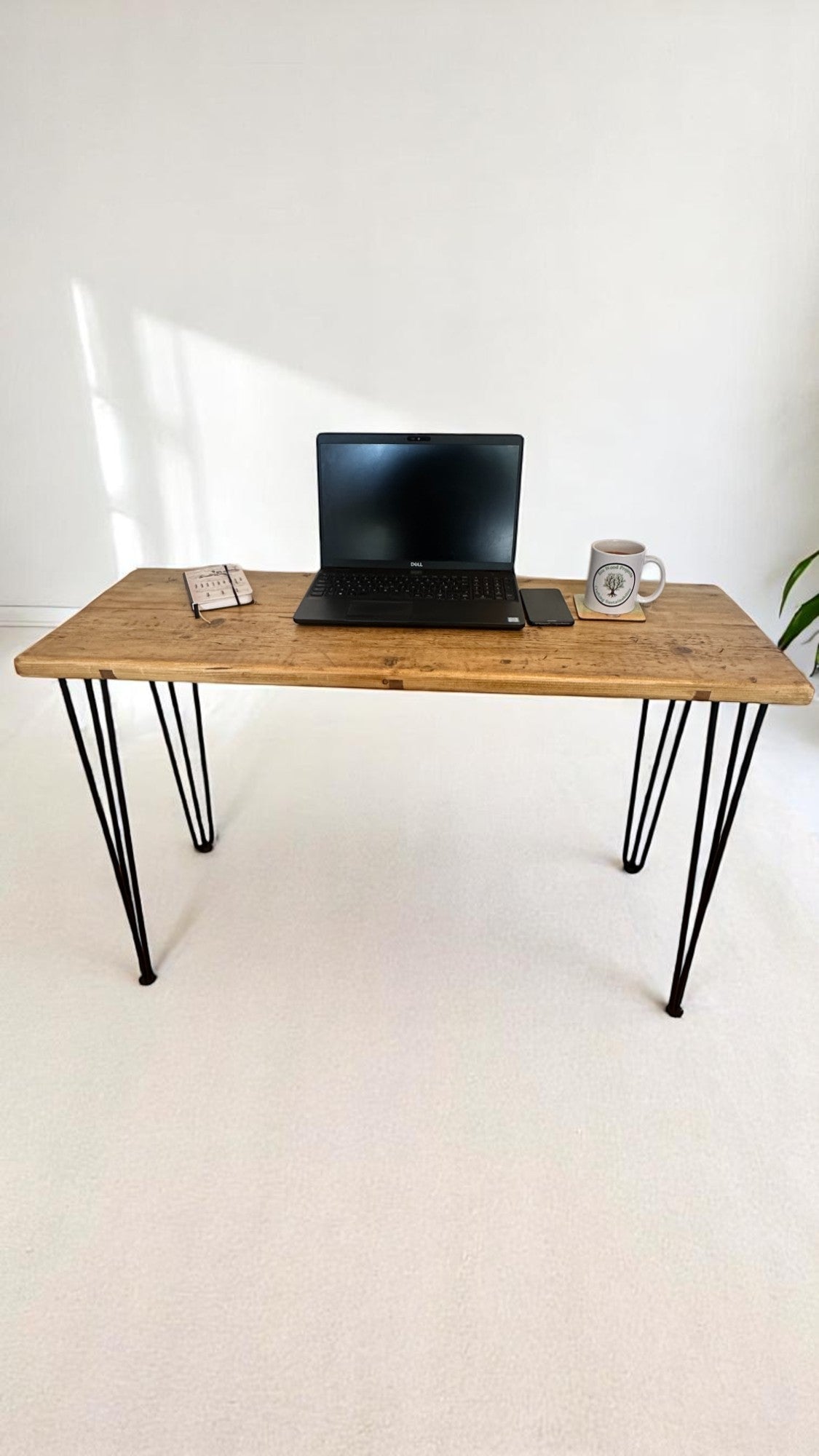 Rustic Home Office Desk, Handmade with Reclaimed Timber and Industrial Metal Hairpin Legs