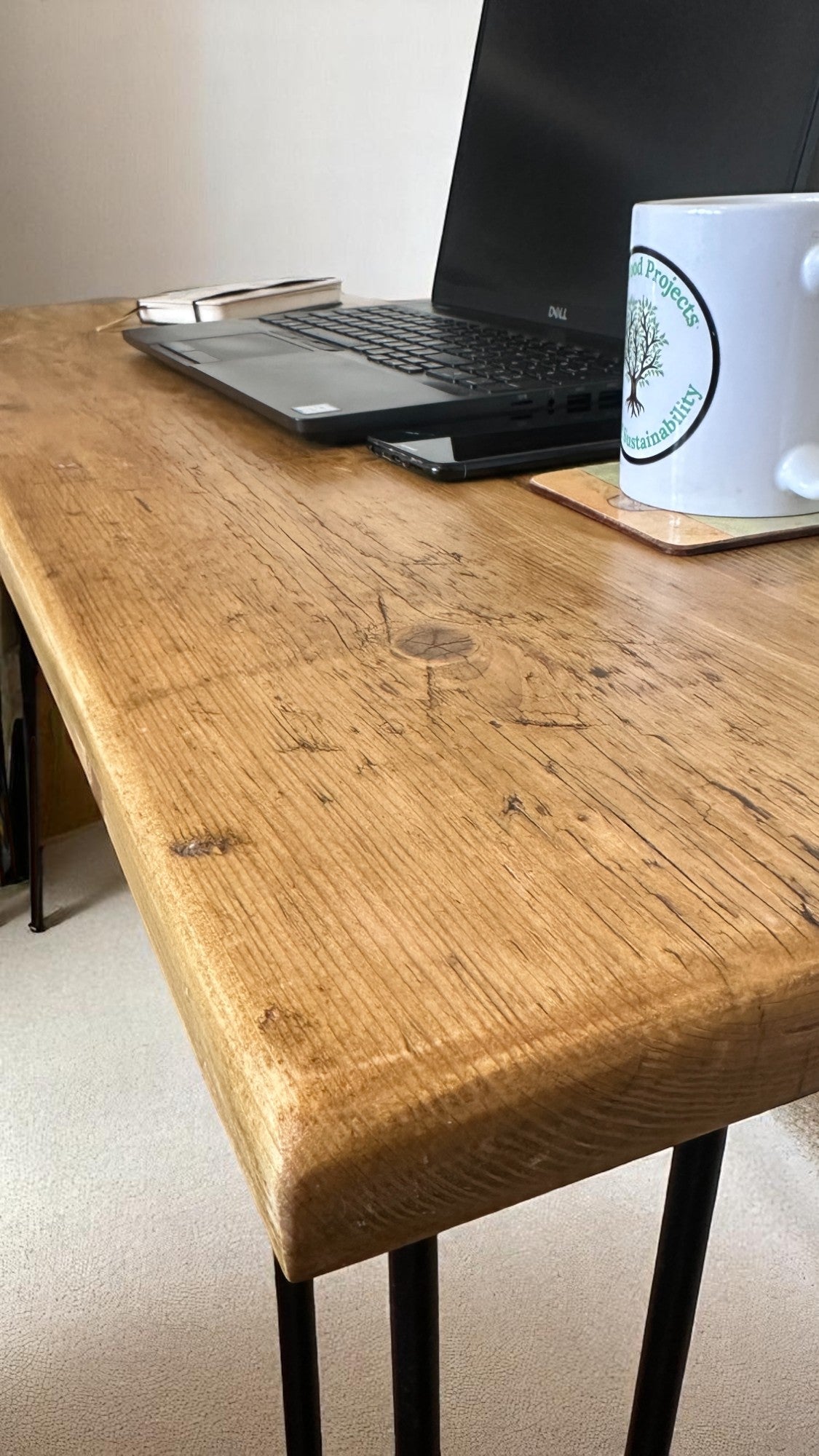 Rustic Home Office Desk, Handmade with Reclaimed Timber and Industrial Metal Hairpin Legs