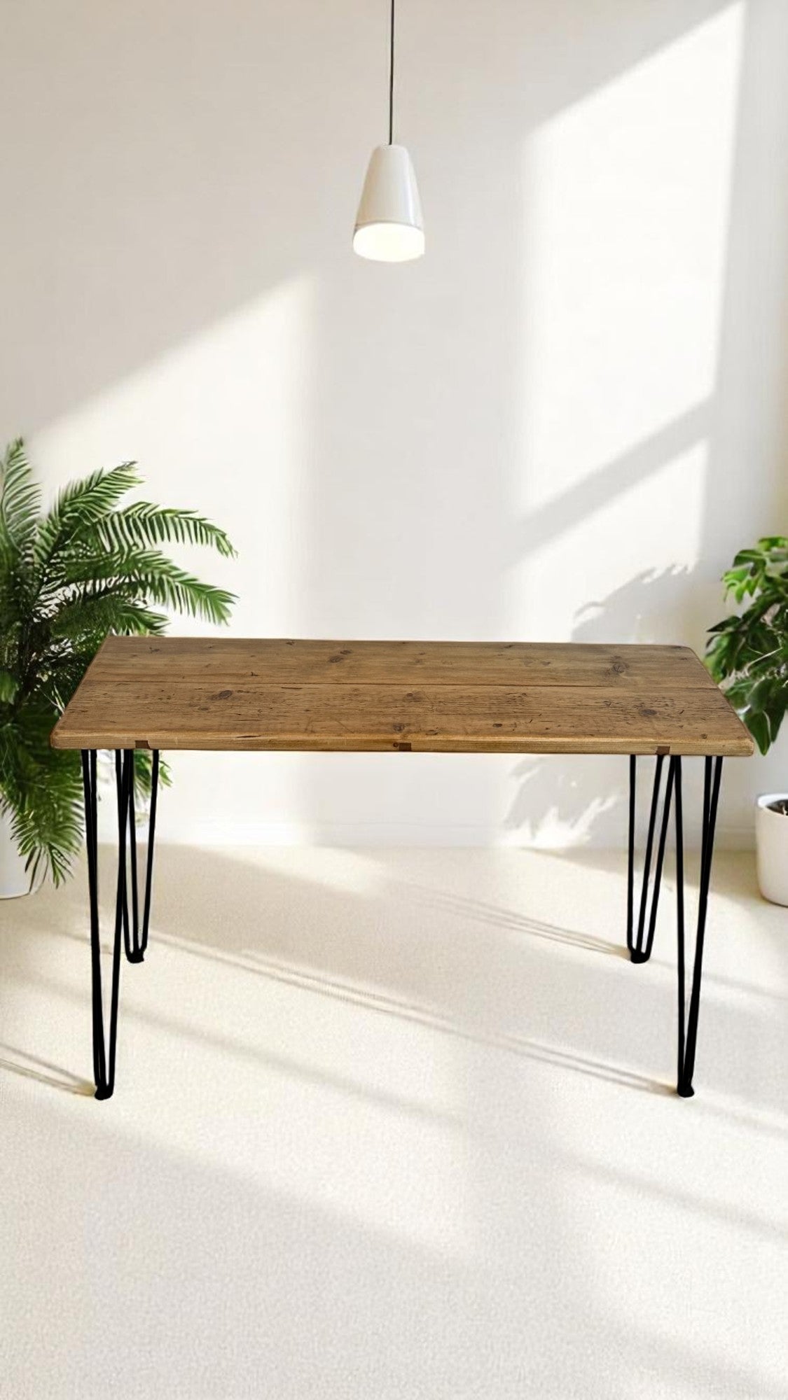 Rustic Home Office Desk, Handmade with Reclaimed Timber and Industrial Metal Hairpin Legs