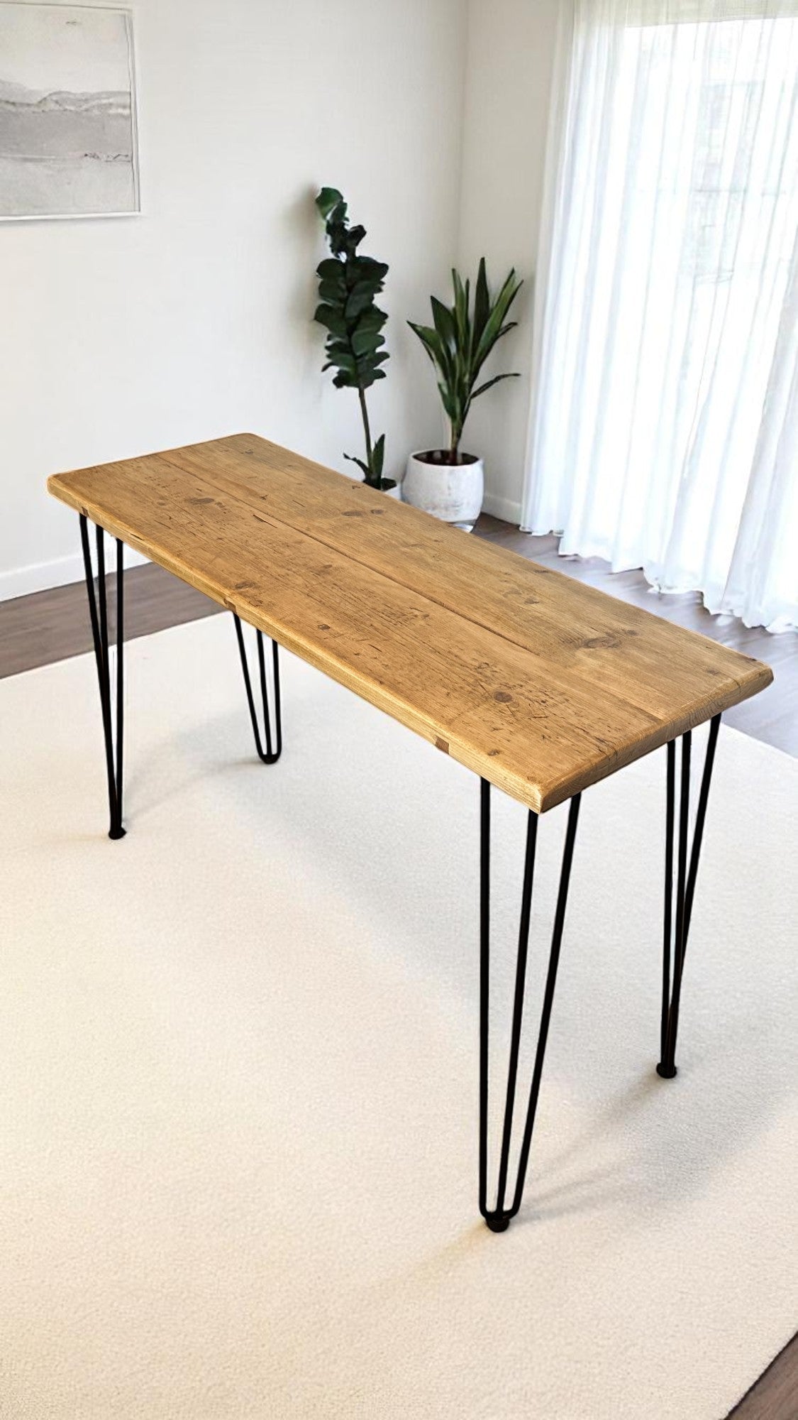 Rustic Home Office Desk, Handmade with Reclaimed Timber and Industrial Metal Hairpin Legs