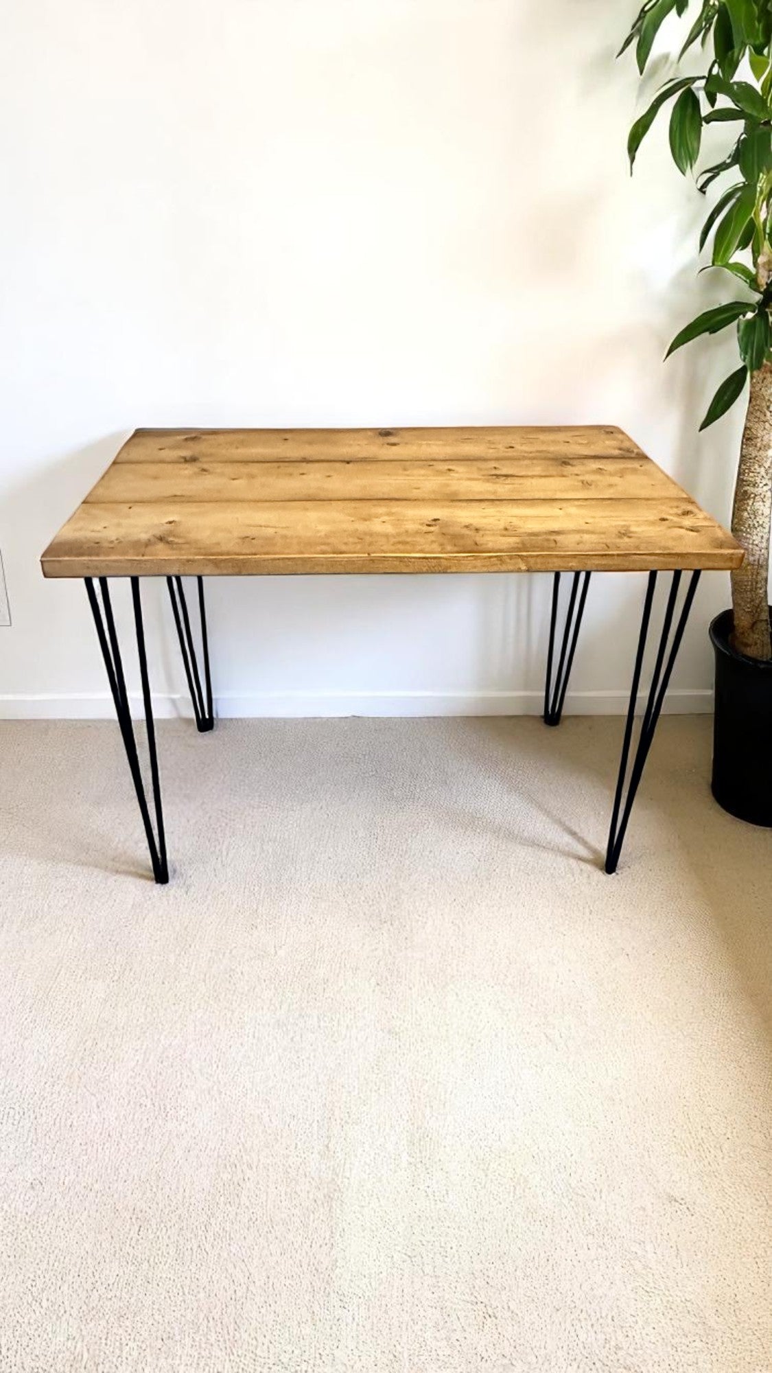 Rustic Home Office Desk, Handmade with Reclaimed Timber and Industrial Metal Hairpin Legs