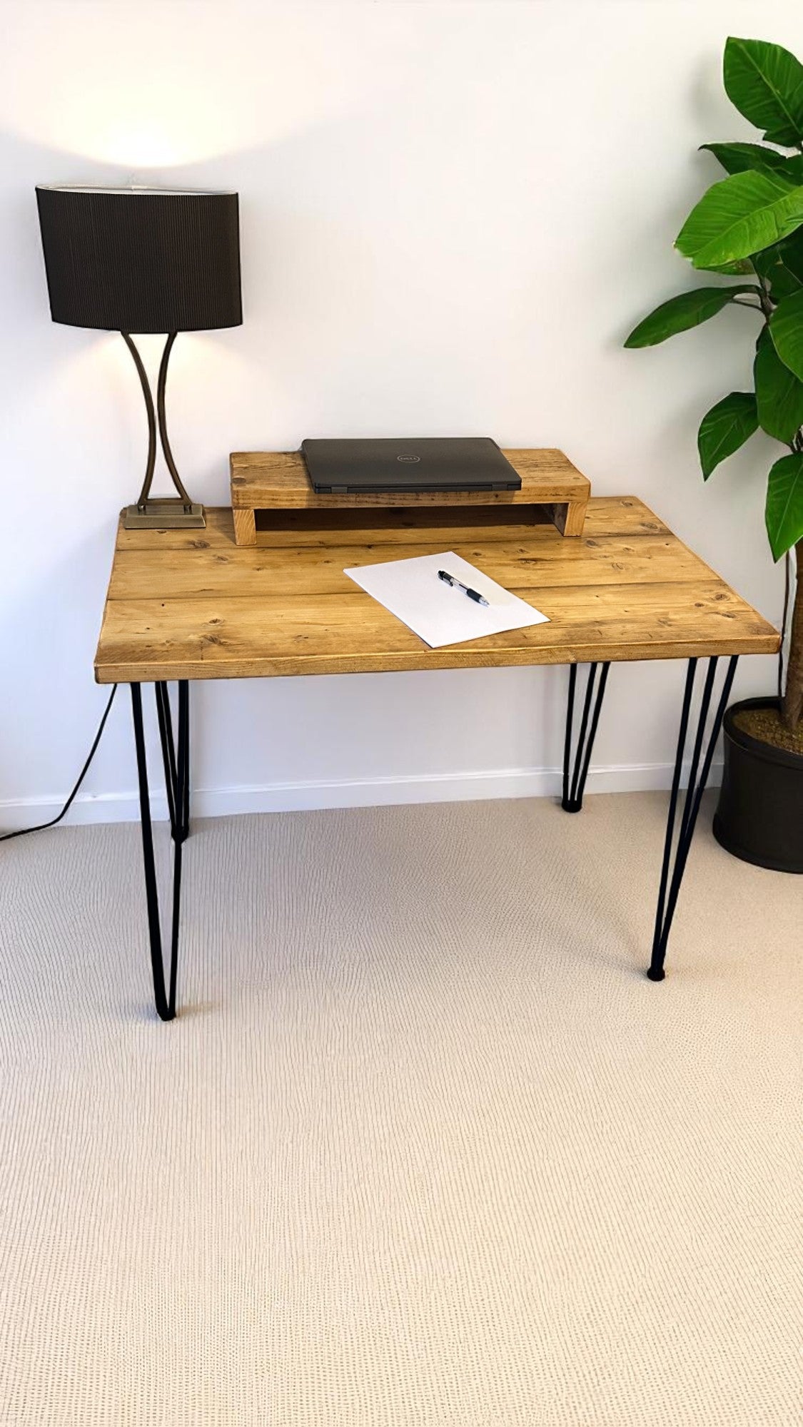 Rustic Home Office Desk, Handmade with Reclaimed Timber and Industrial Metal Hairpin Legs