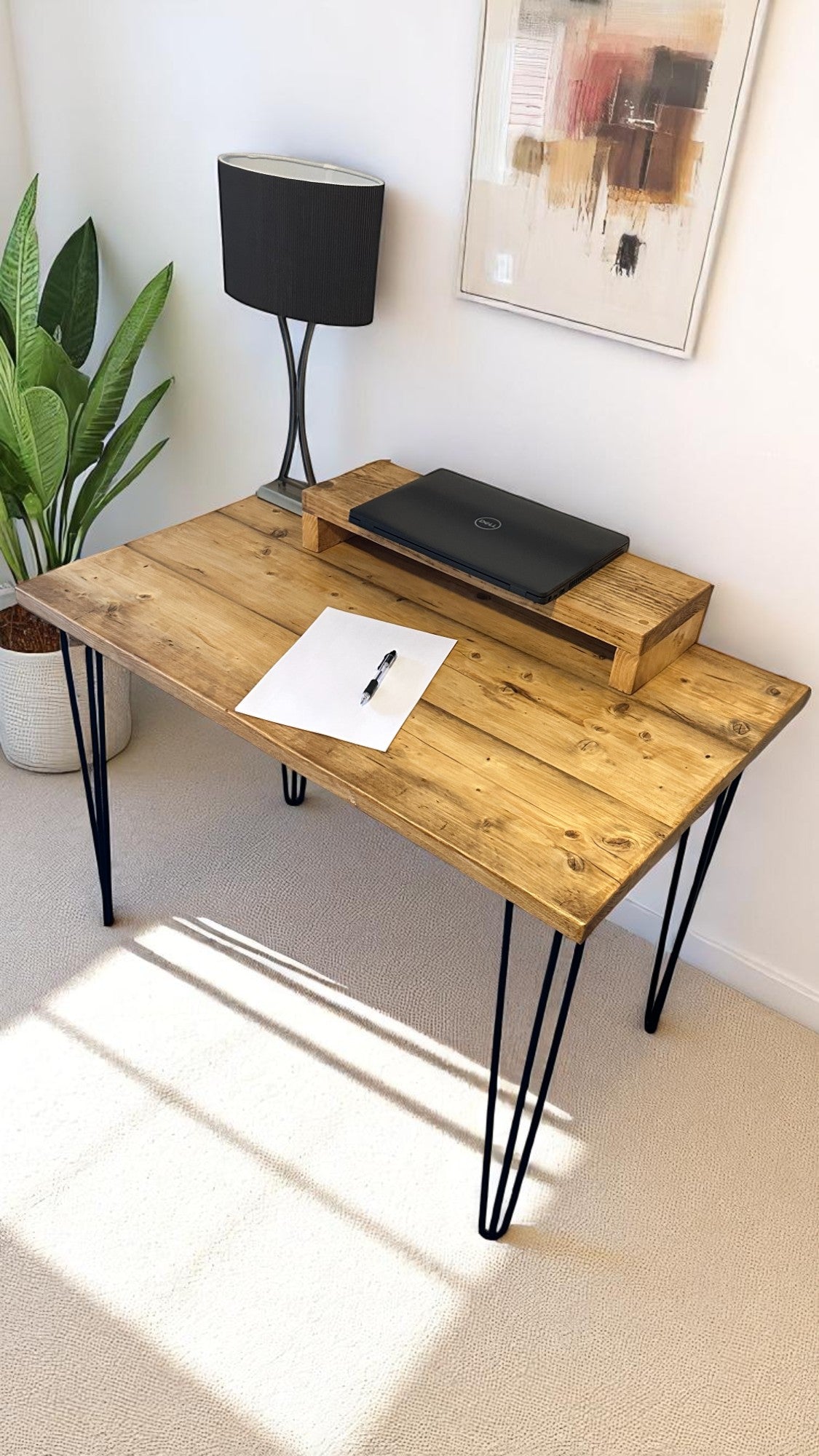 Rustic Home Office Desk, Handmade with Reclaimed Timber and Industrial Metal Hairpin Legs