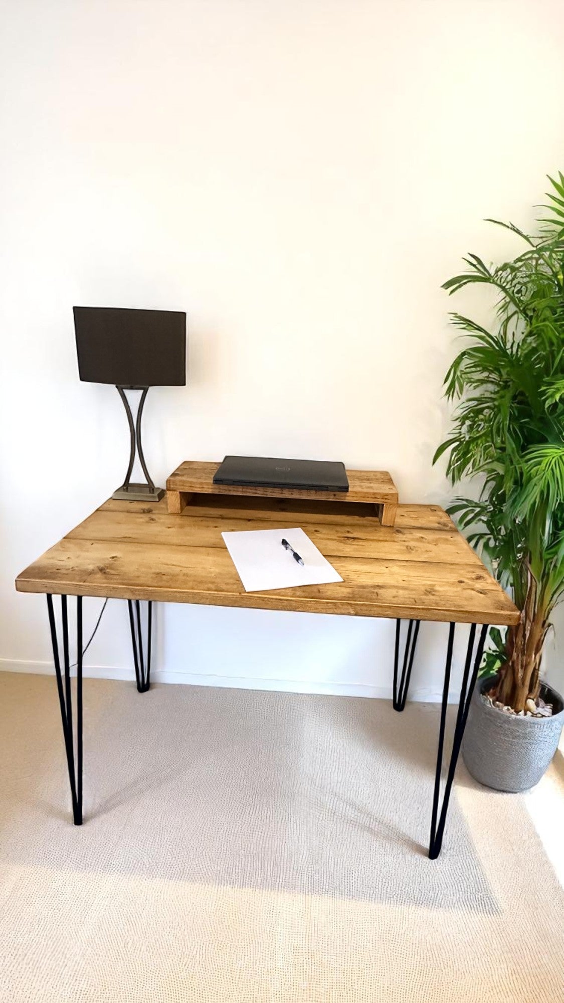 Rustic Home Office Desk, Handmade with Reclaimed Timber and Industrial Metal Hairpin Legs