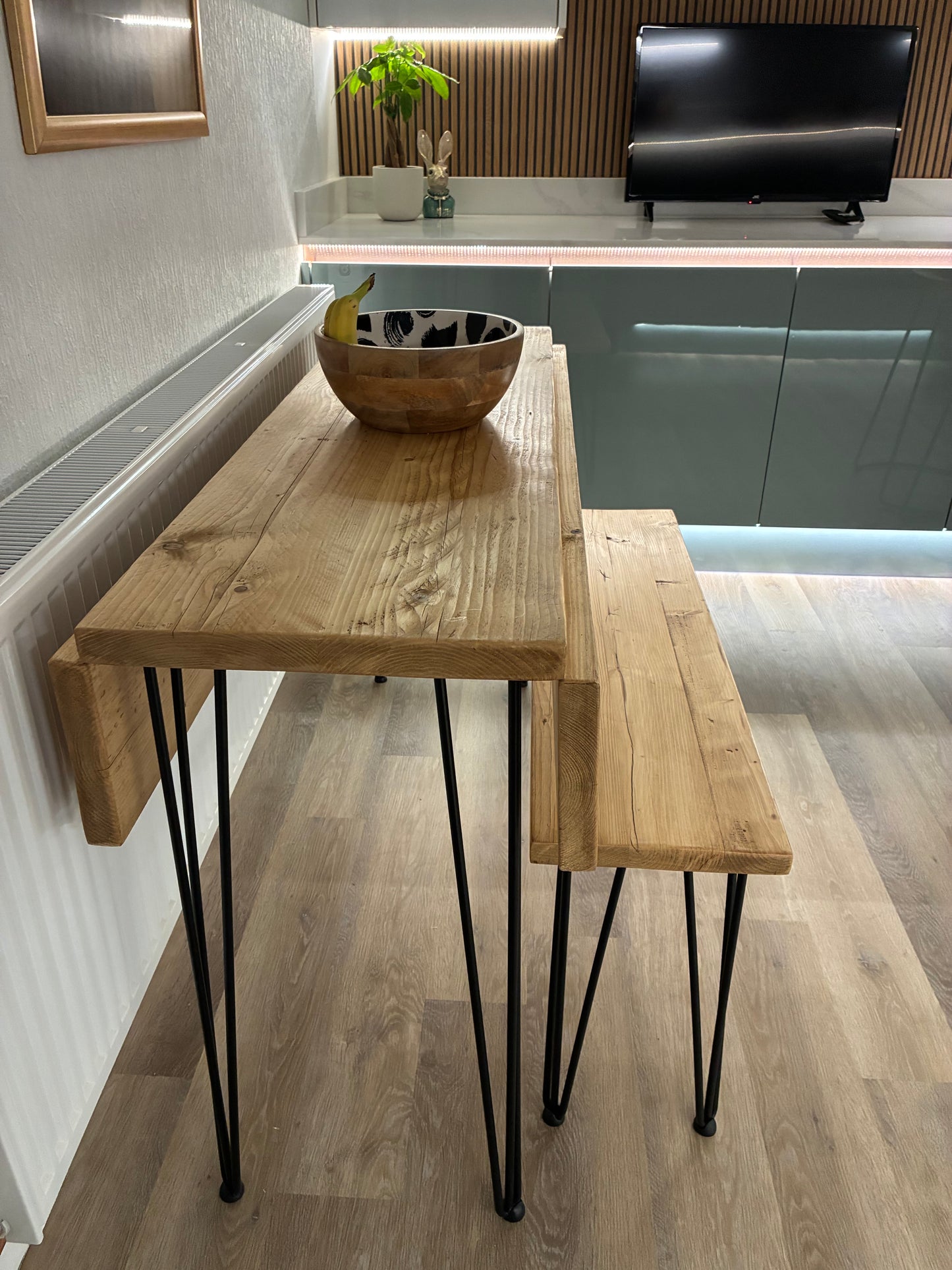 Handmade to Order Reclaimed Wood Drop Leaf Dining Table with Hairpin Legs