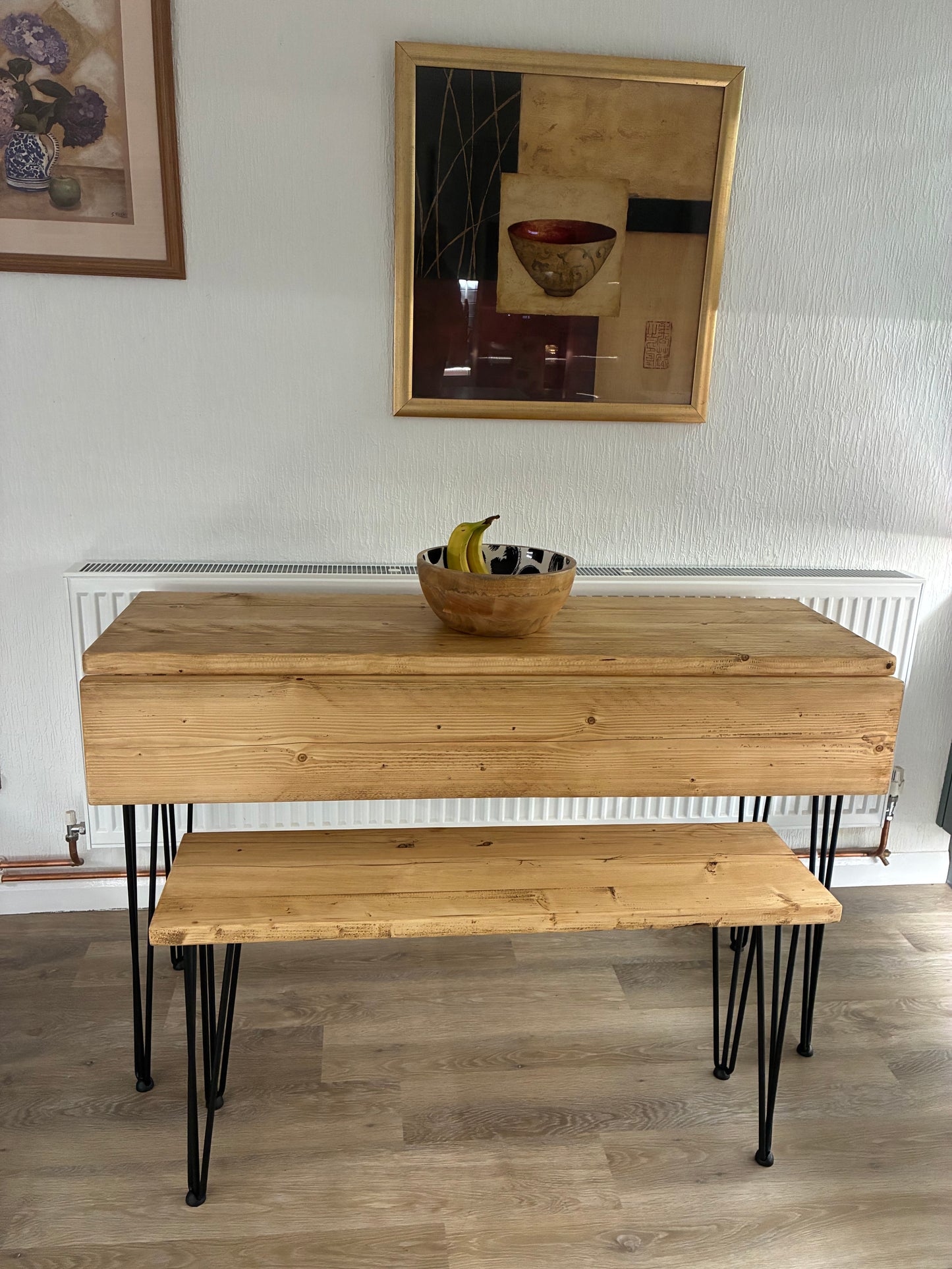 Handmade to Order Reclaimed Wood Drop Leaf Dining Table with Hairpin Legs