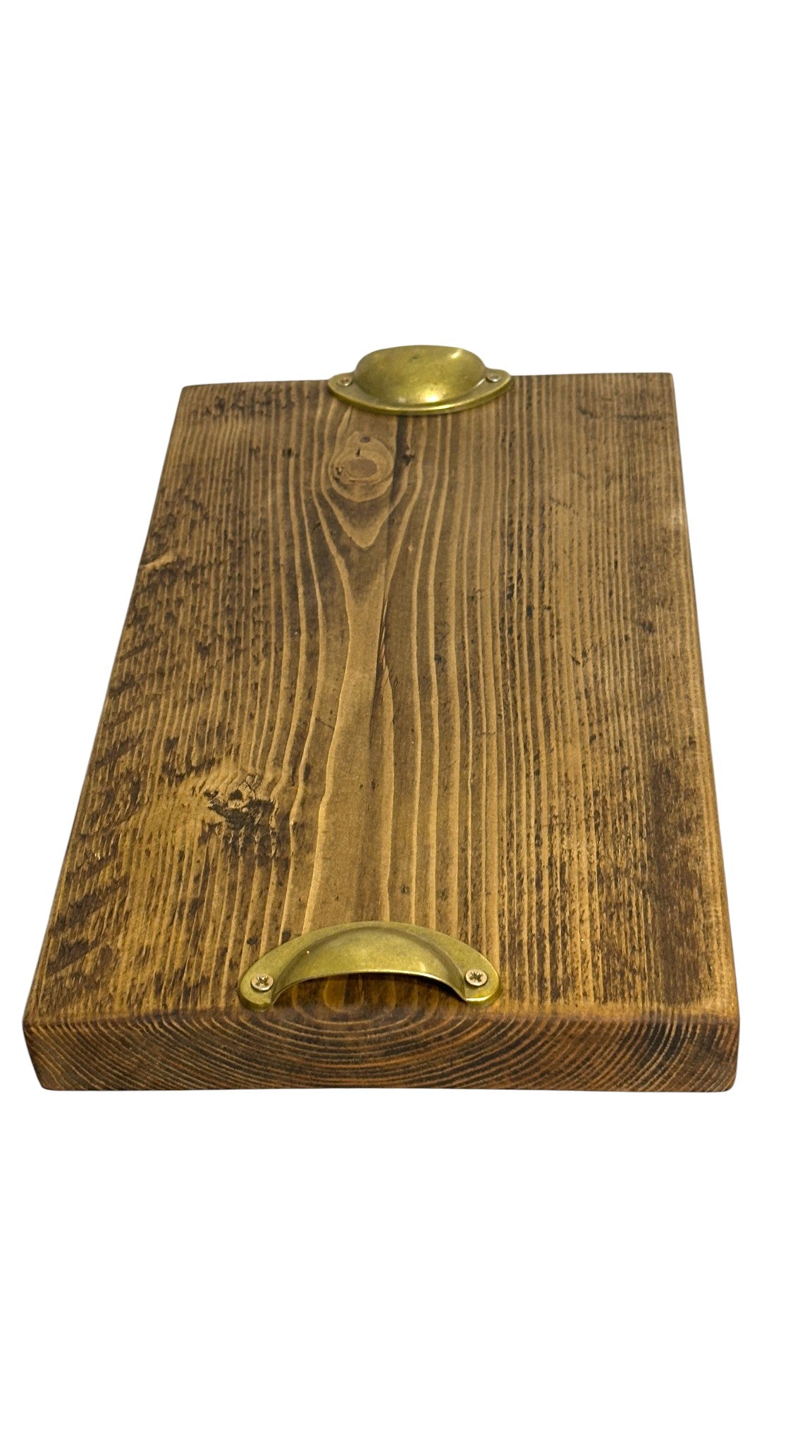 Reclaimed Wood Charcuterie Board with Solid Brass Handles – Handcrafted Serving Board