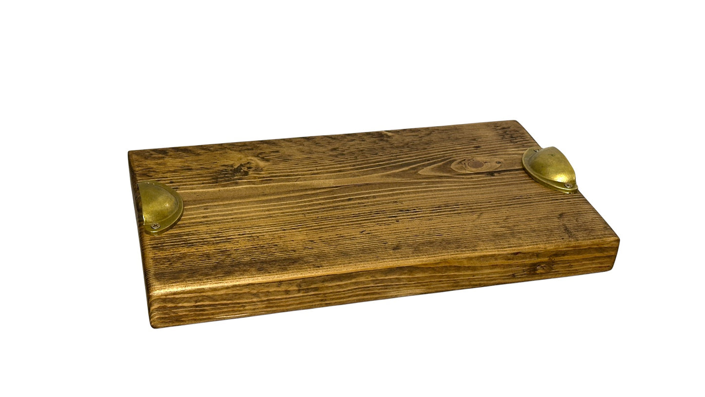 Reclaimed Wood Charcuterie Board with Solid Brass Handles – Handcrafted Serving Board