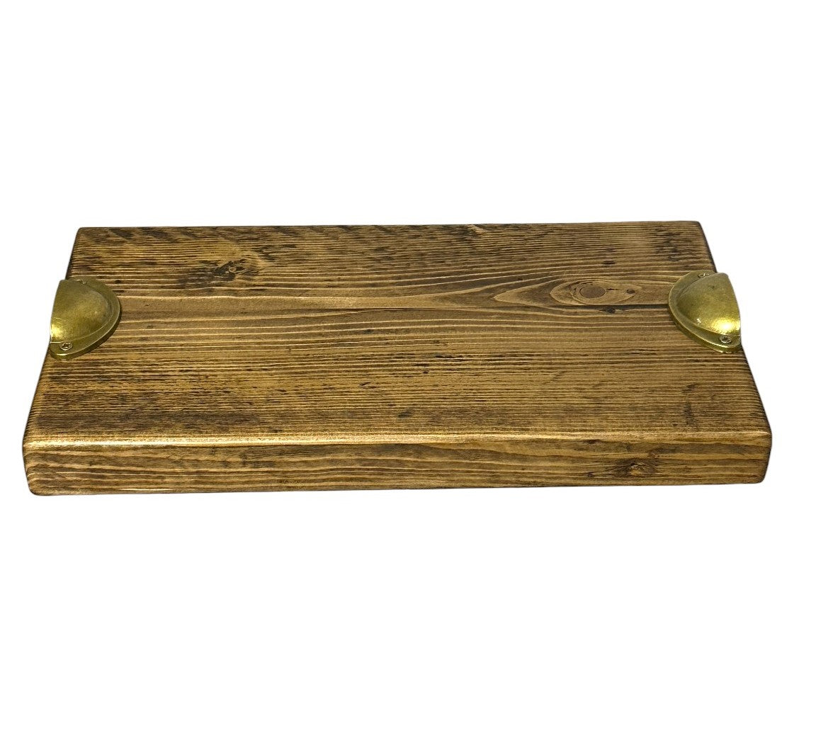 Reclaimed Wood Charcuterie Board with Solid Brass Handles – Handcrafted Serving Board