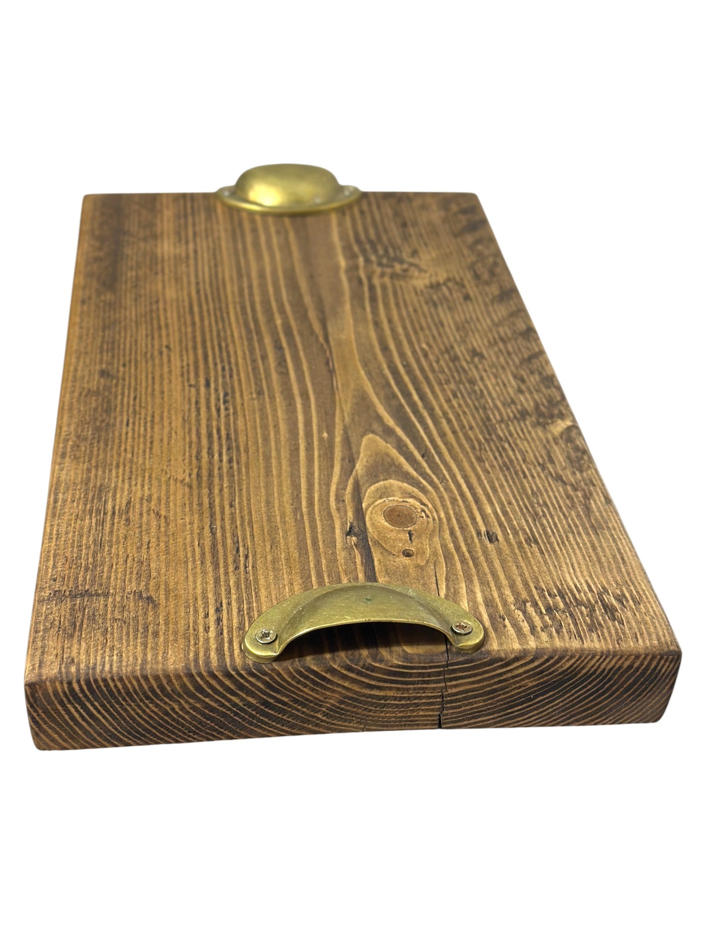 Reclaimed Wood Charcuterie Board with Solid Brass Handles – Handcrafted Serving Board