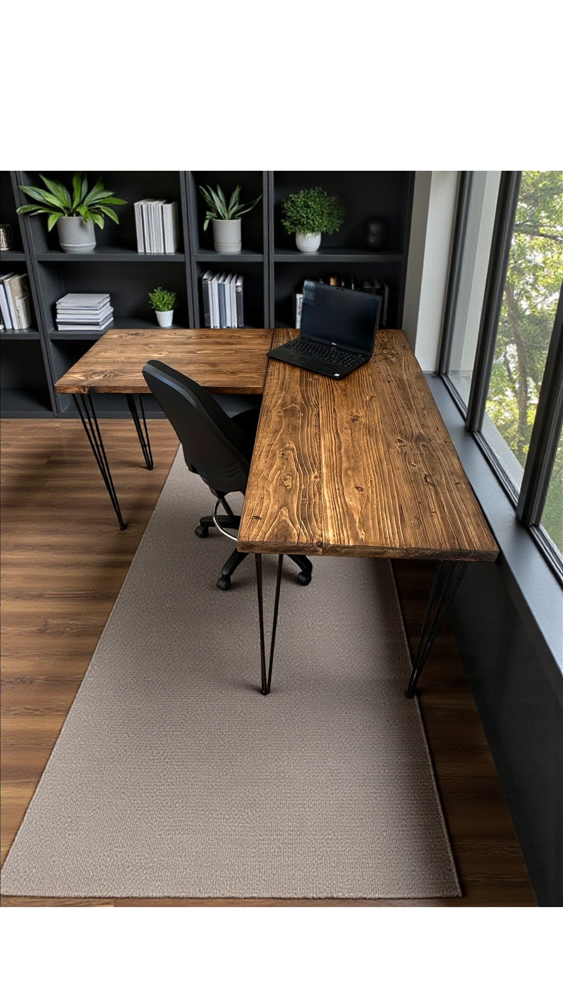 Reclaimed Wood Corner Desk – Handmade L-Shaped Home Office Desk with Hairpin Legs