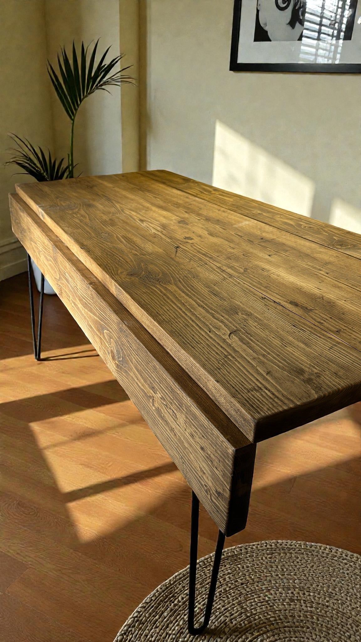 Handmade to Order Reclaimed Wood Drop Leaf Dining Table with Hairpin Legs