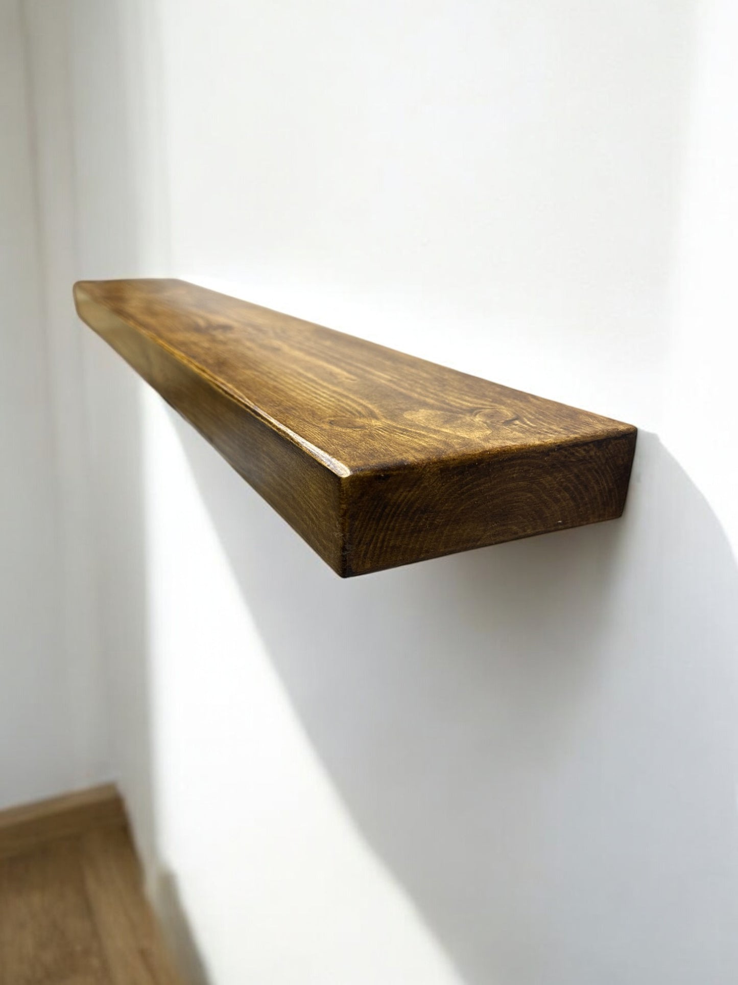 Elegant Dark Oak Solid Wood Floating Shelves – Handmade with Scandinavian Redwood